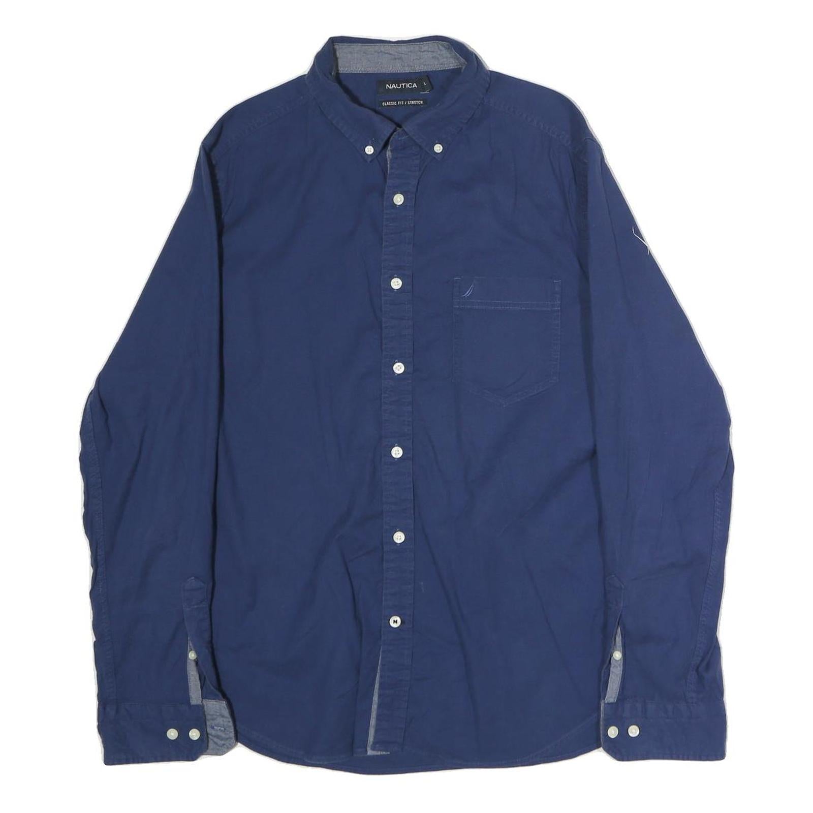NAUTICA Mens Blue Classic Fit Stretch Cotton Shirt L Button-Down Collar Casual Refurbished - N/A refurbished available on Cerqular