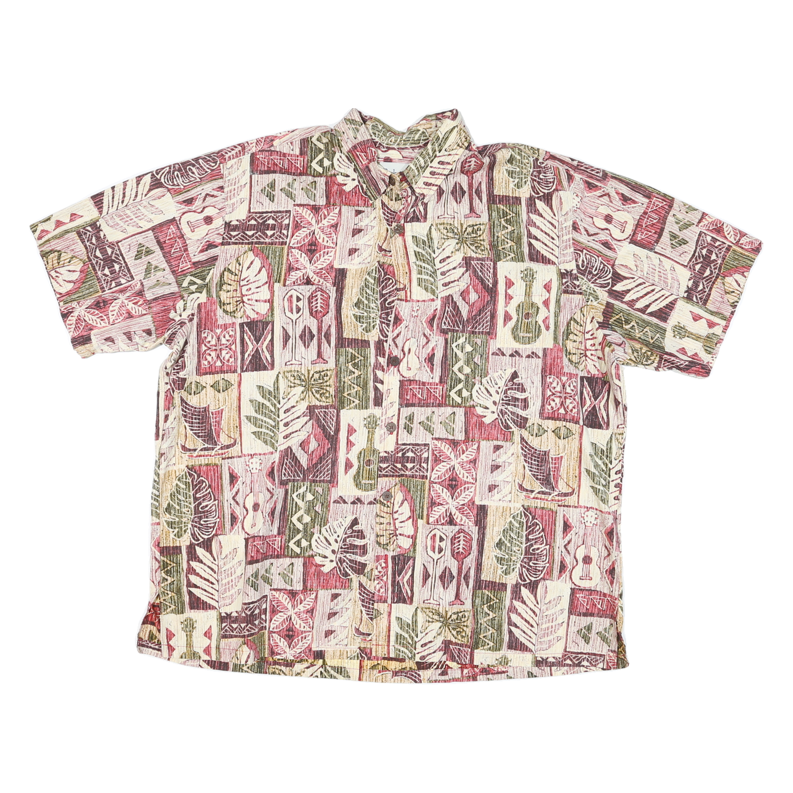 BISHOP ST Mens Cream & Red Leaf Print Cotton Shirt L Casual Summer Beachwear Refurbished - N/A refurbished available on Cerqular