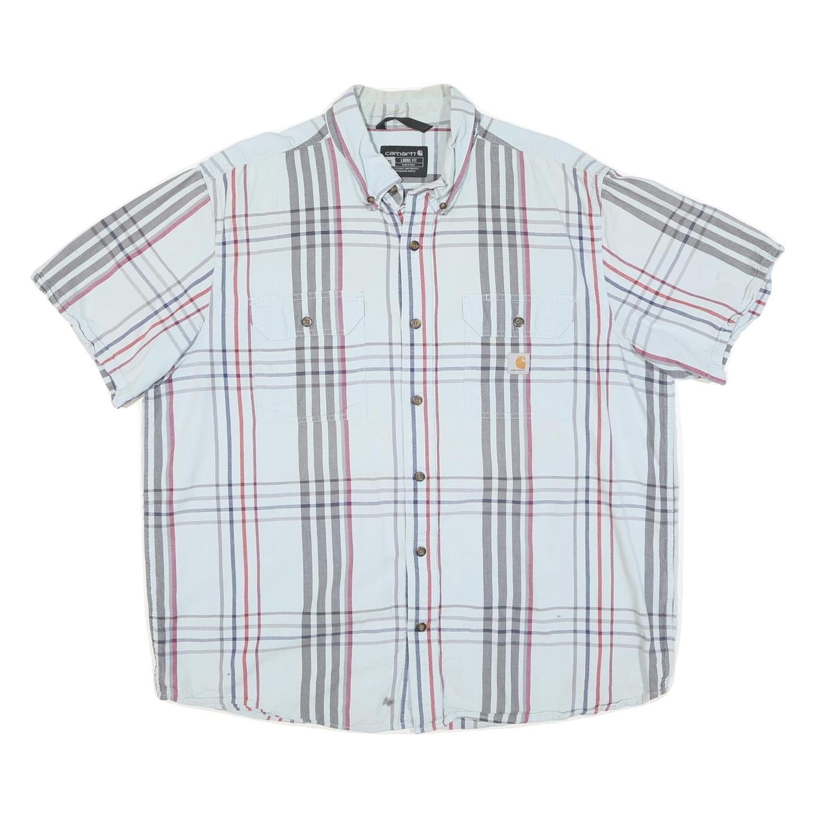 CARHARTT Mens White & Grey Check Shirt XL Casual Cotton Blend Button Down Short Refurbished - N/A refurbished available on Cerqular