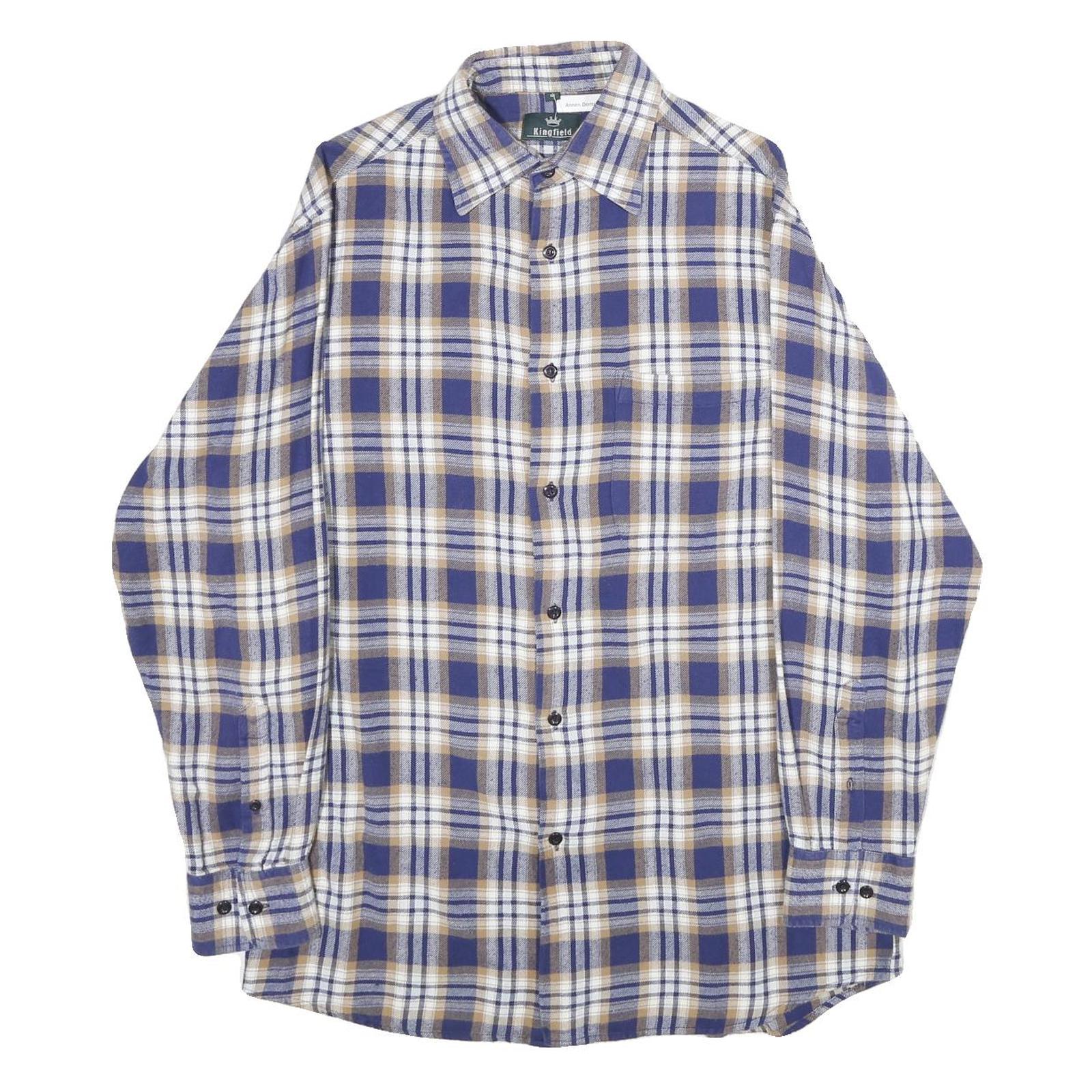 KINGFIELD Mens Blue & Brown Check Shirt M Cotton Long Sleeve Casual Refurbished - N/A refurbished available on Cerqular
