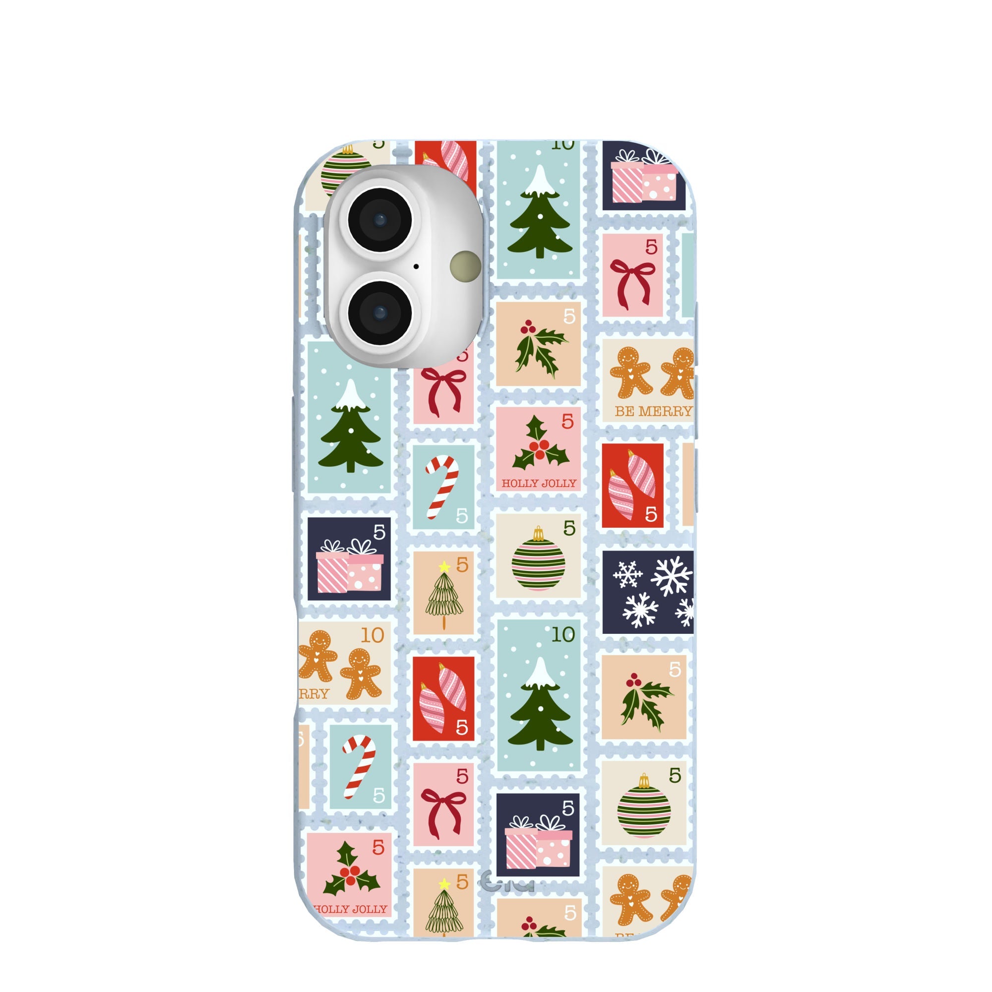 Powder Blue Noel Stamps iPhone 16 Case Refurbished - Pela Case refurbished available on Cerqular