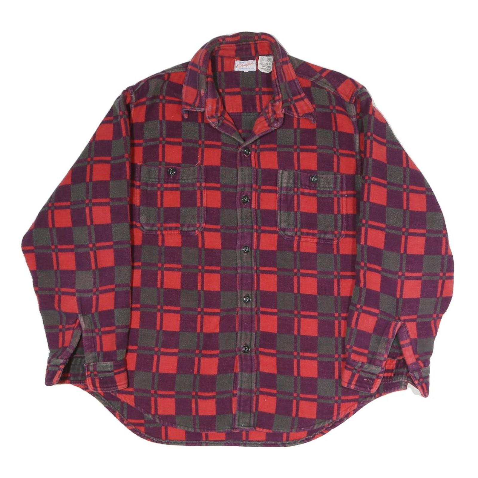 CHAMPION Womens Red Burgundy Check Shirt UK 12 Long Sleeve Button Closure Casual Refurbished - N/A refurbished available on Cerqular