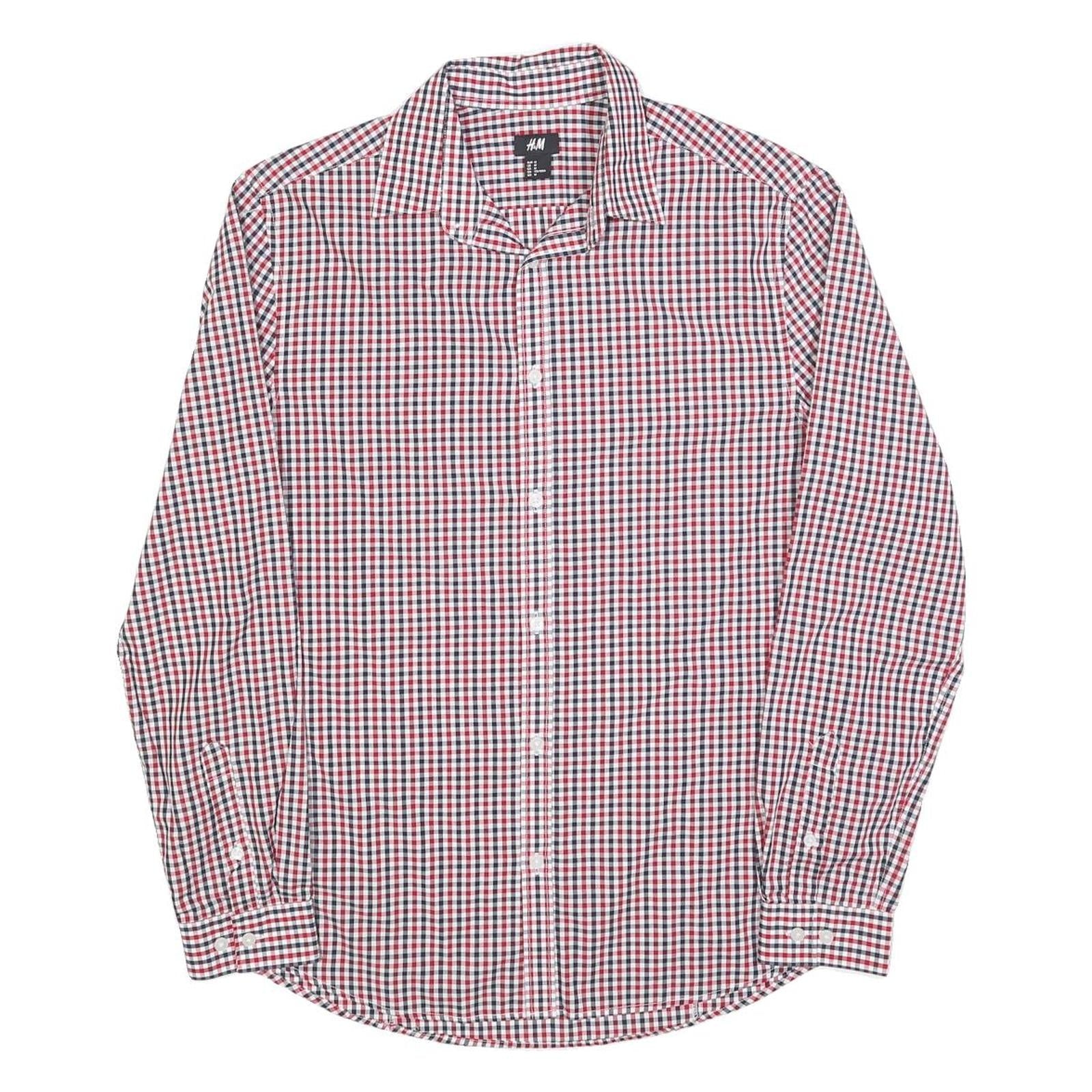 H&M Mens Red & Blue Check Shirt M Cotton Blend Casual Long Sleeve Button Collar Refurbished - N/A refurbished available on Cerqular
