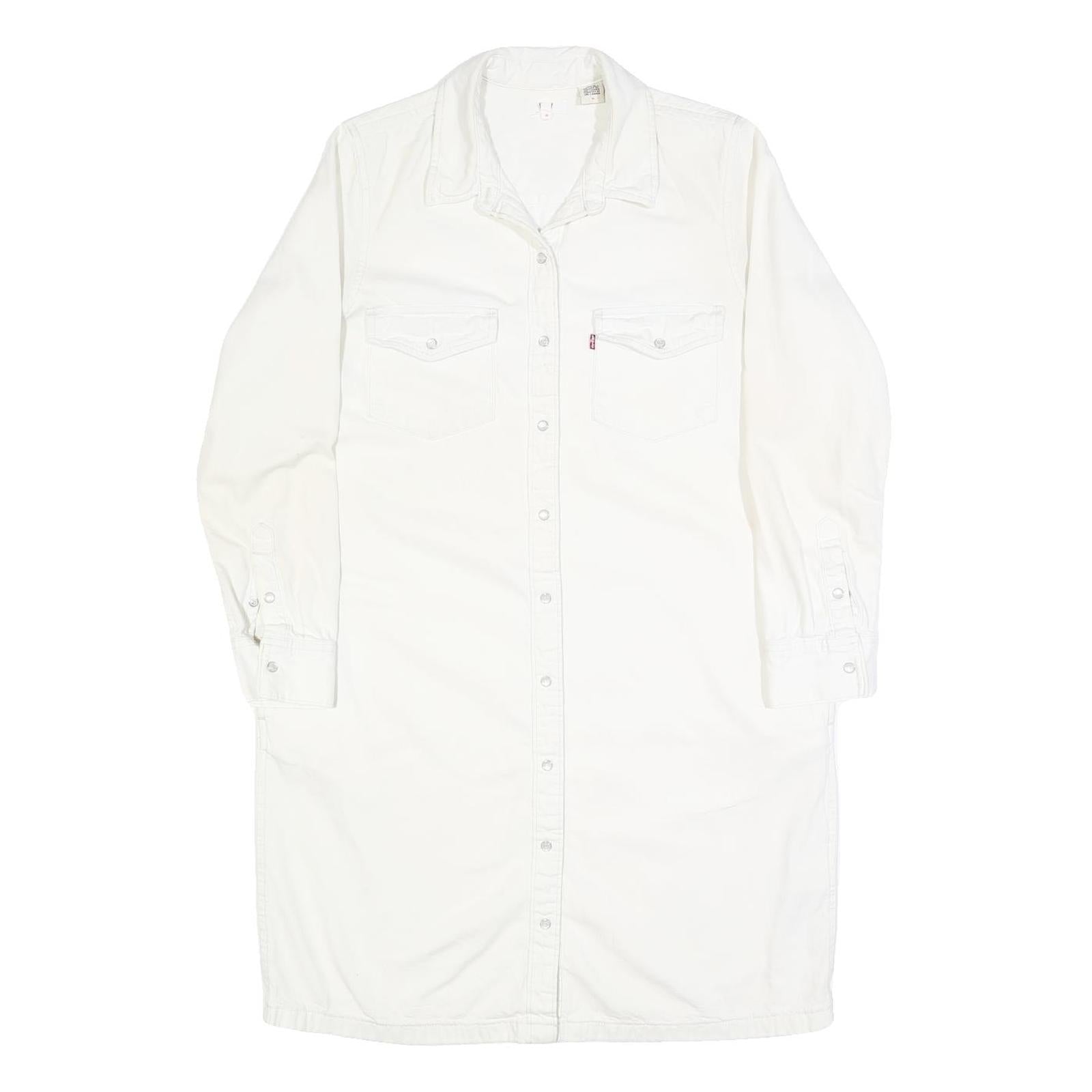 LEVI'S Womens White Cotton Blend Shirt Dress Long Sleeve Mid Knee Length M Refurbished - N/A refurbished available on Cerqular