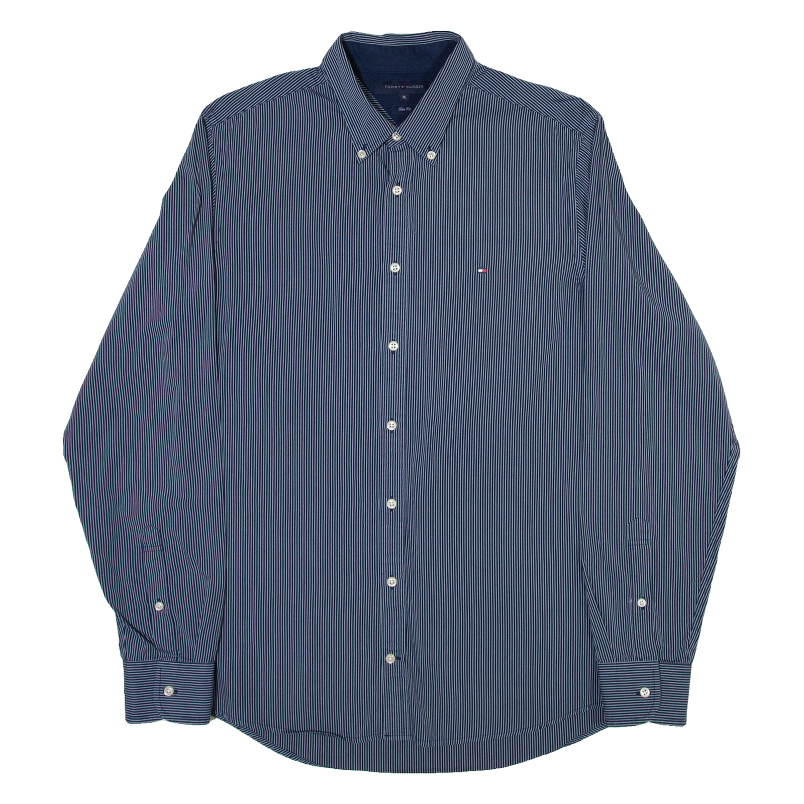 TOMMY HILFIGER Slim Fit Mens Shirt Blue Striped Long Sleeve XL Refurbished - N/A refurbished available on Cerqular