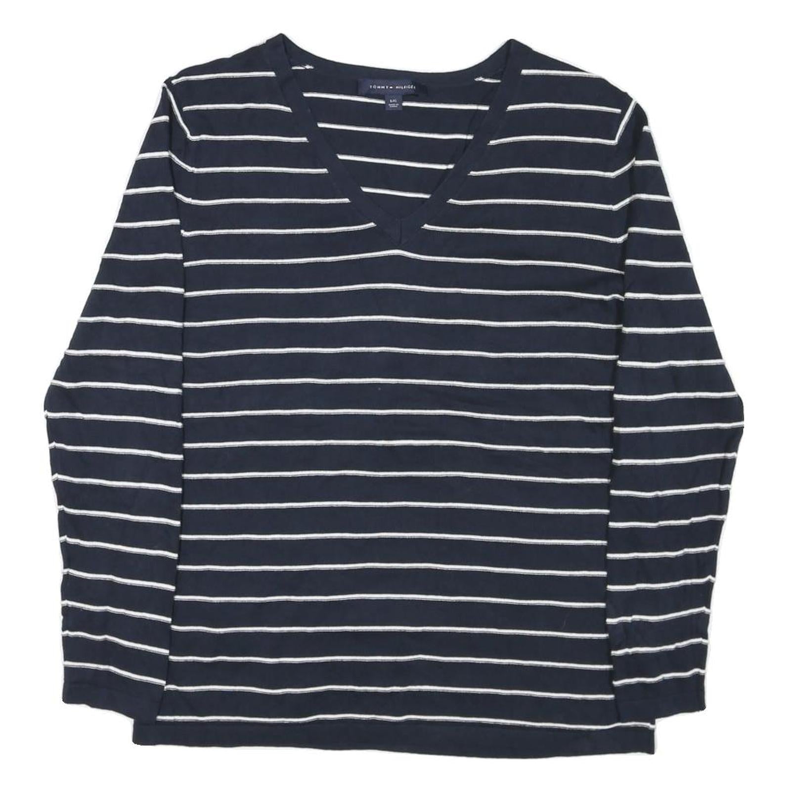 TOMMY HILFIGER Womens Navy Blue Plain V-Neck Basic Knit L Cotton Blend Jumper Refurbished - N/A refurbished available on Cerqular