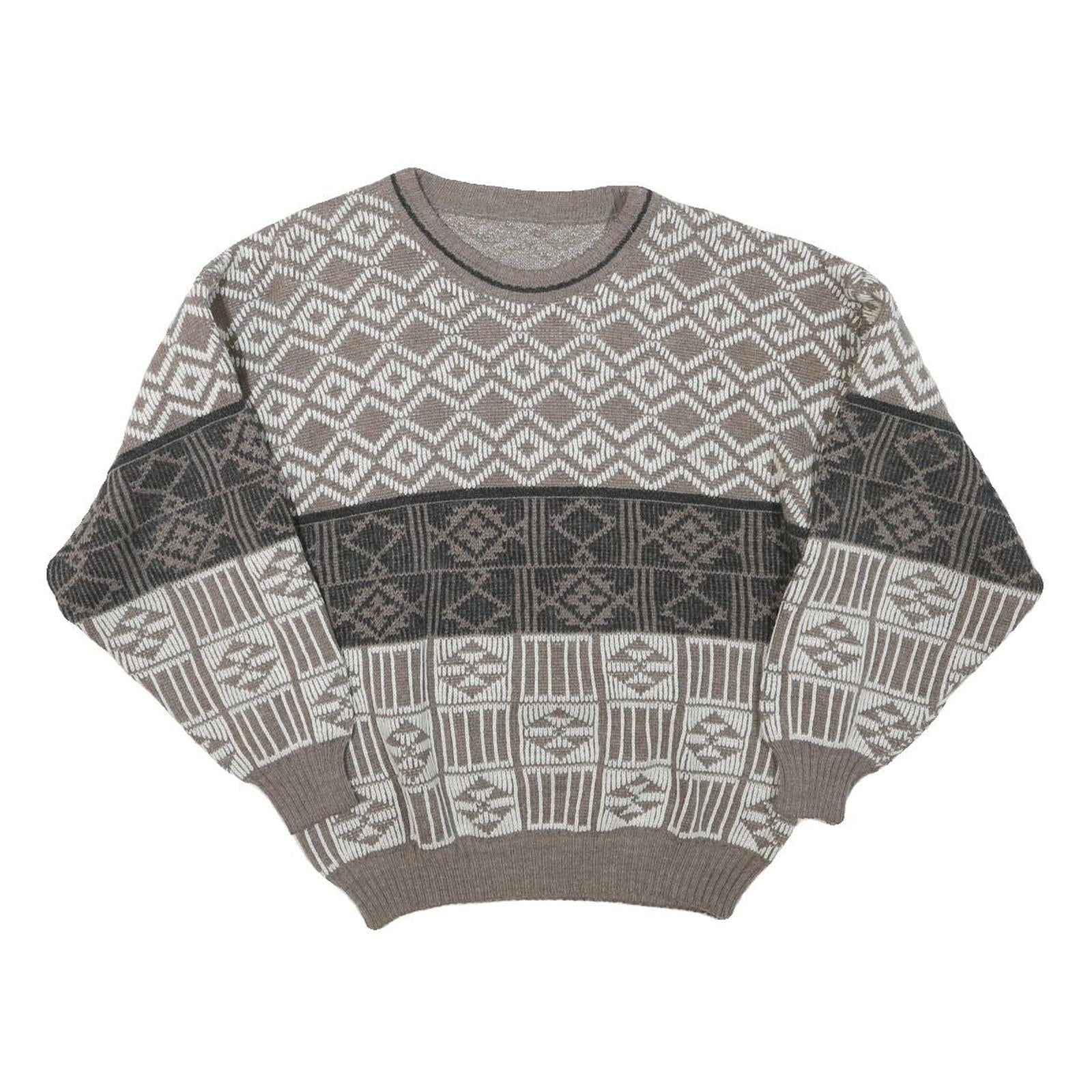 Womens Brown & Cream Patterned Jumper Wool Blend Crew Neck Basic Knit M Refurbished - N/A refurbished available on Cerqular