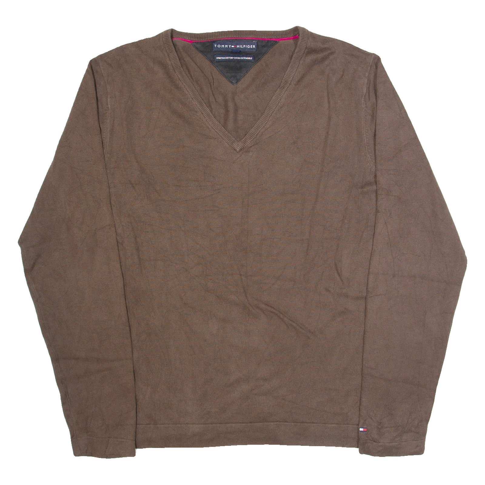 TOMMY HILFIGER Mens Jumper Brown V-Neck Tight Knit M Refurbished - N/A refurbished available on Cerqular