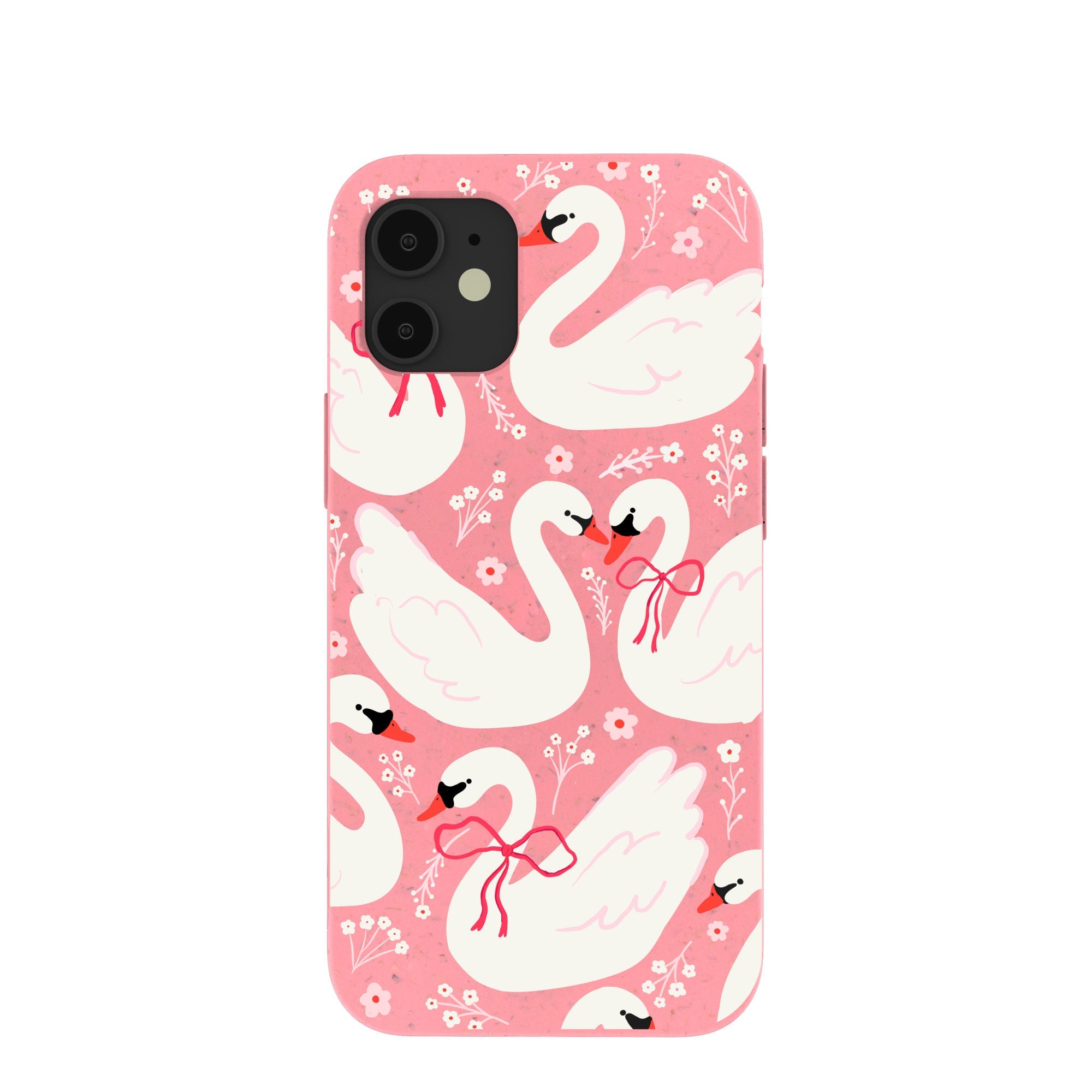 Bubblegum Pink Swan Garden iPhone 12 Mini Case Refurbished - Pela Case refurbished available on Cerqular