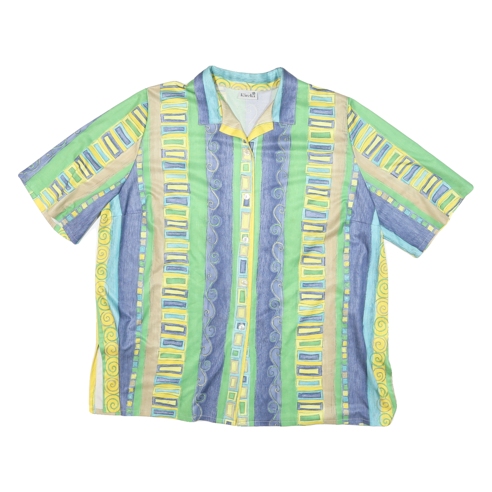 KARELIA Womens Green Yellow Blue Cotton Blend Shirt XL Striped Summer Casual Refurbished - N/A refurbished available on Cerqular