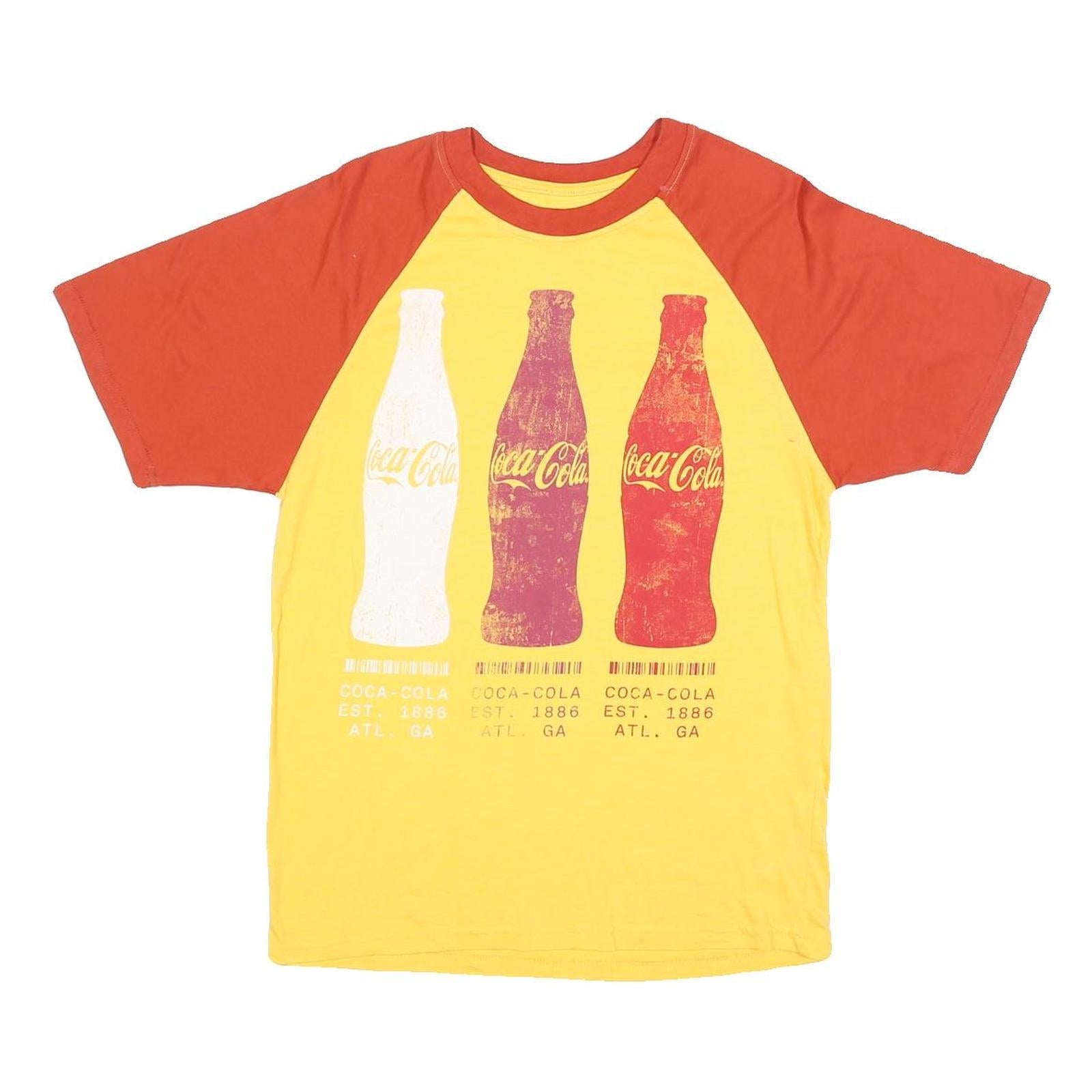 COCA COLA Mens Yellow & Red Modern T-Shirt S Short Sleeve Crew Neck Vintage Logo Refurbished - N/A refurbished available on Cerqular