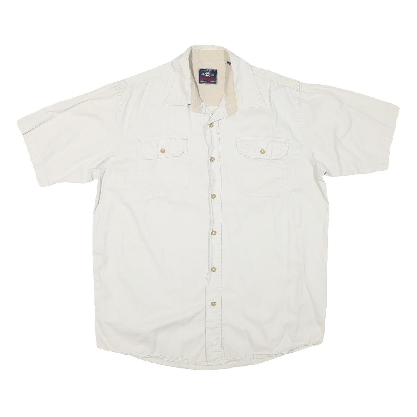 WRANGLER Mens White Short Sleeve Shirt M Cotton Blend Casual Summer Refurbished - N/A refurbished available on Cerqular