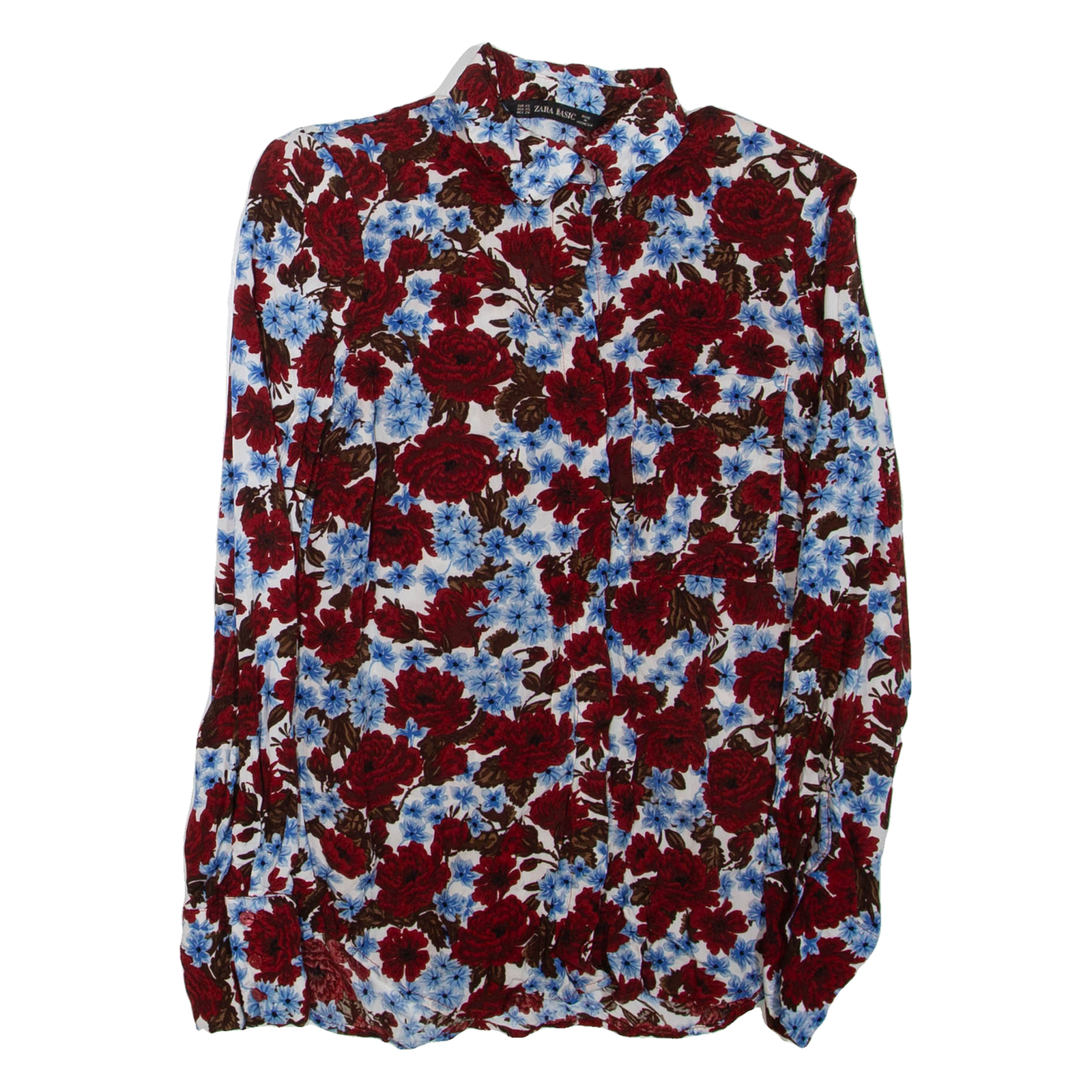 ZARA Womens Printed Shirt Maroon Collared Long Sleeve Viscose Floral XS Refurbished - N/A refurbished available on Cerqular