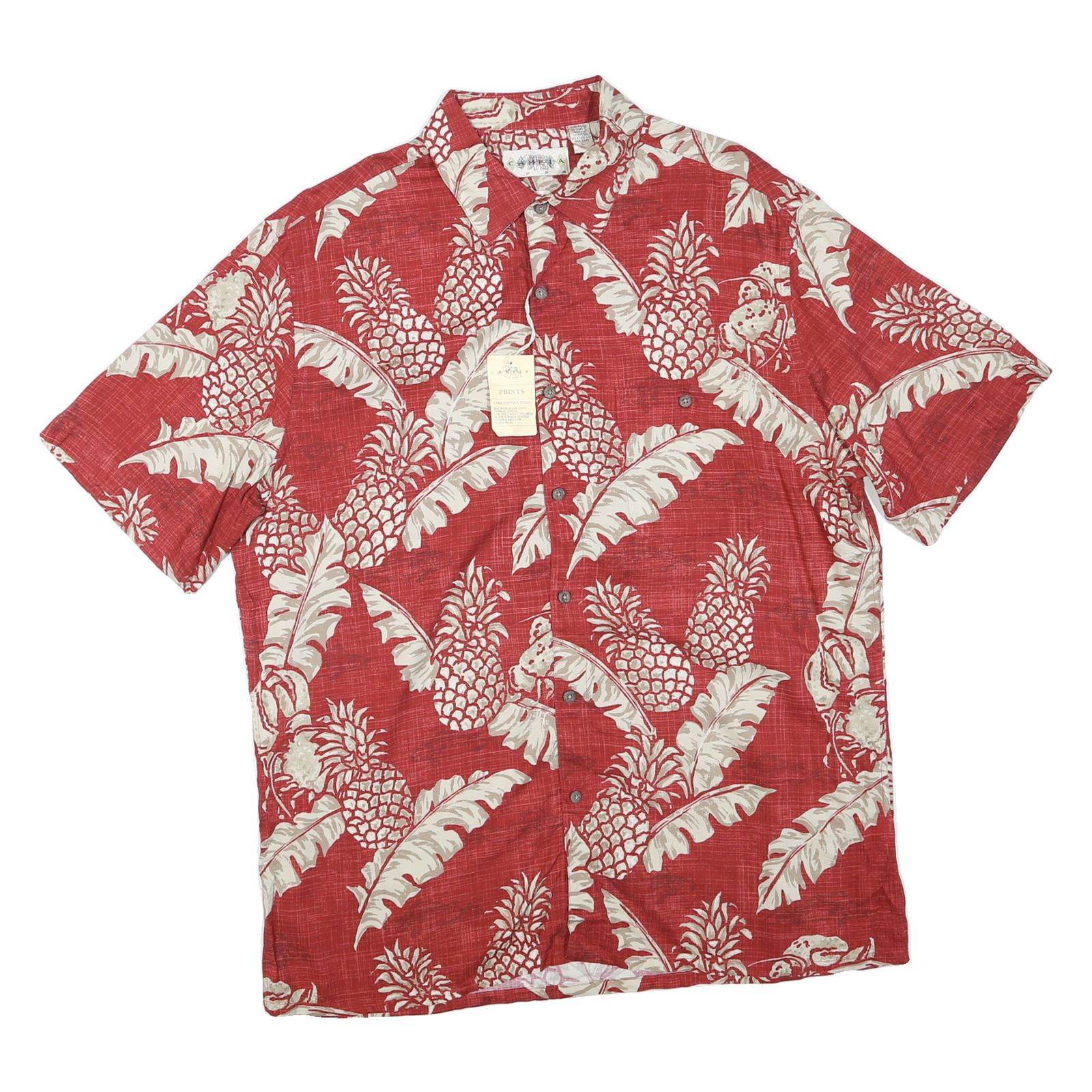CAMPIA Mens Red & Cream Pineapple Print Cotton Blend Shirt L Casual Summer Refurbished - N/A refurbished available on Cerqular