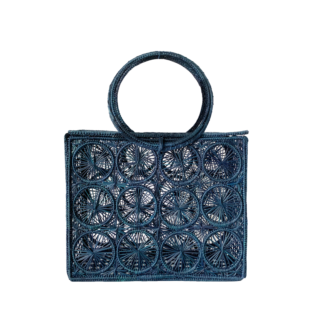 Mambo Palm Bag - Straw Bag - Hand Woven Iraca Palm Bag, Top Handle Purse | Color: Navy Blue Refurbished - Apalma Handmade refurbished available on Cerqular