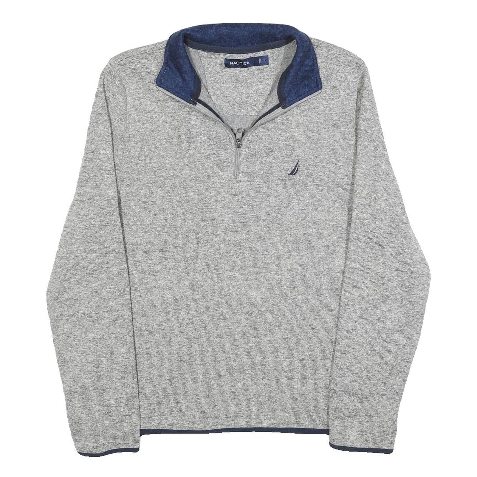 NAUTICA Mens Grey & Navy Plain Pullover Patterned V-Neck Regular L Jumper Refurbished - N/A refurbished available on Cerqular