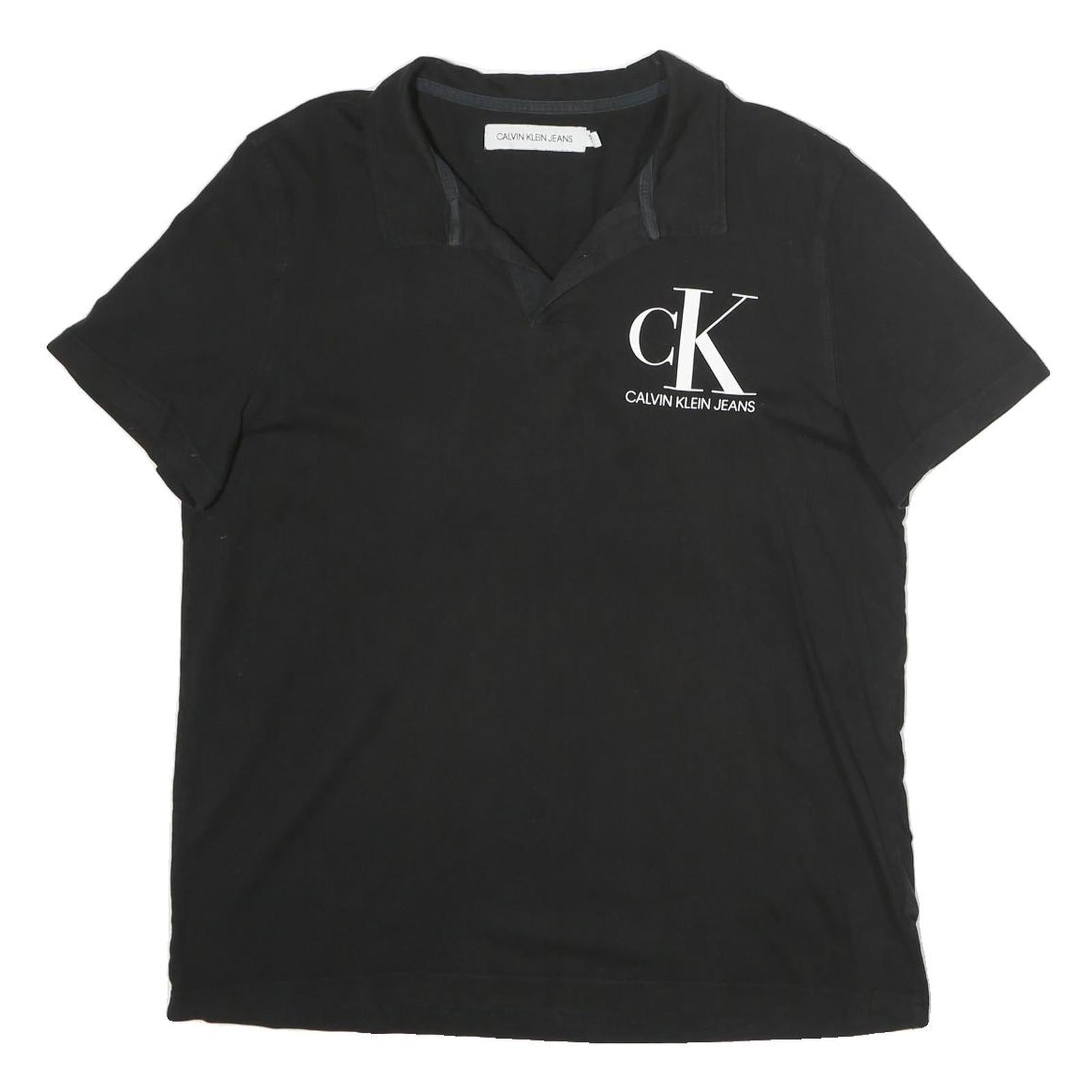CALVIN KLEIN JEANS Mens Black Short Sleeve CK Logo Cotton Polo Shirt XL Classic Refurbished - N/A refurbished available on Cerqular