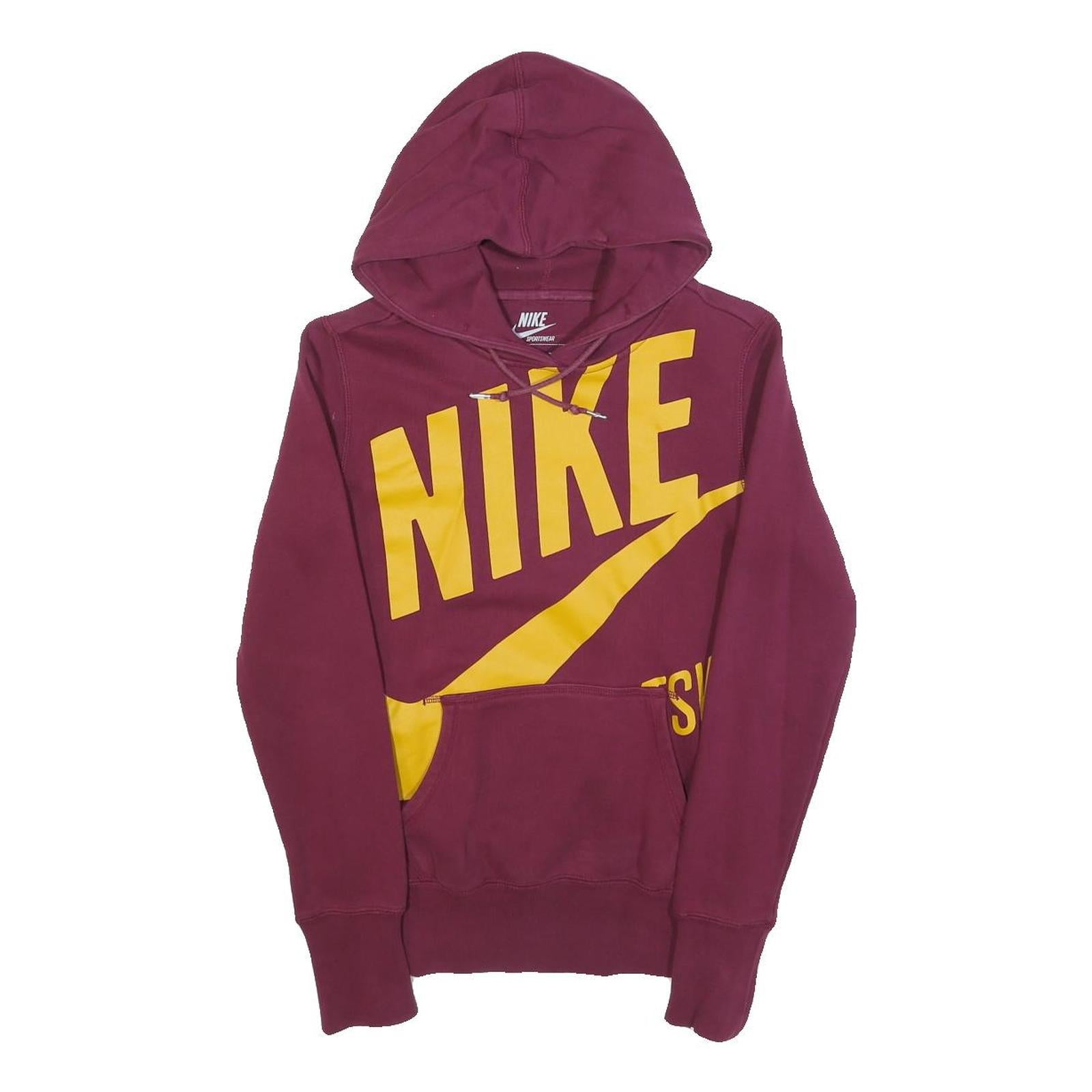NIKE Womens Burgundy & Yellow Hoodie XS Cotton Blend Pullover Casual Sportswear Refurbished - N/A refurbished available on Cerqular