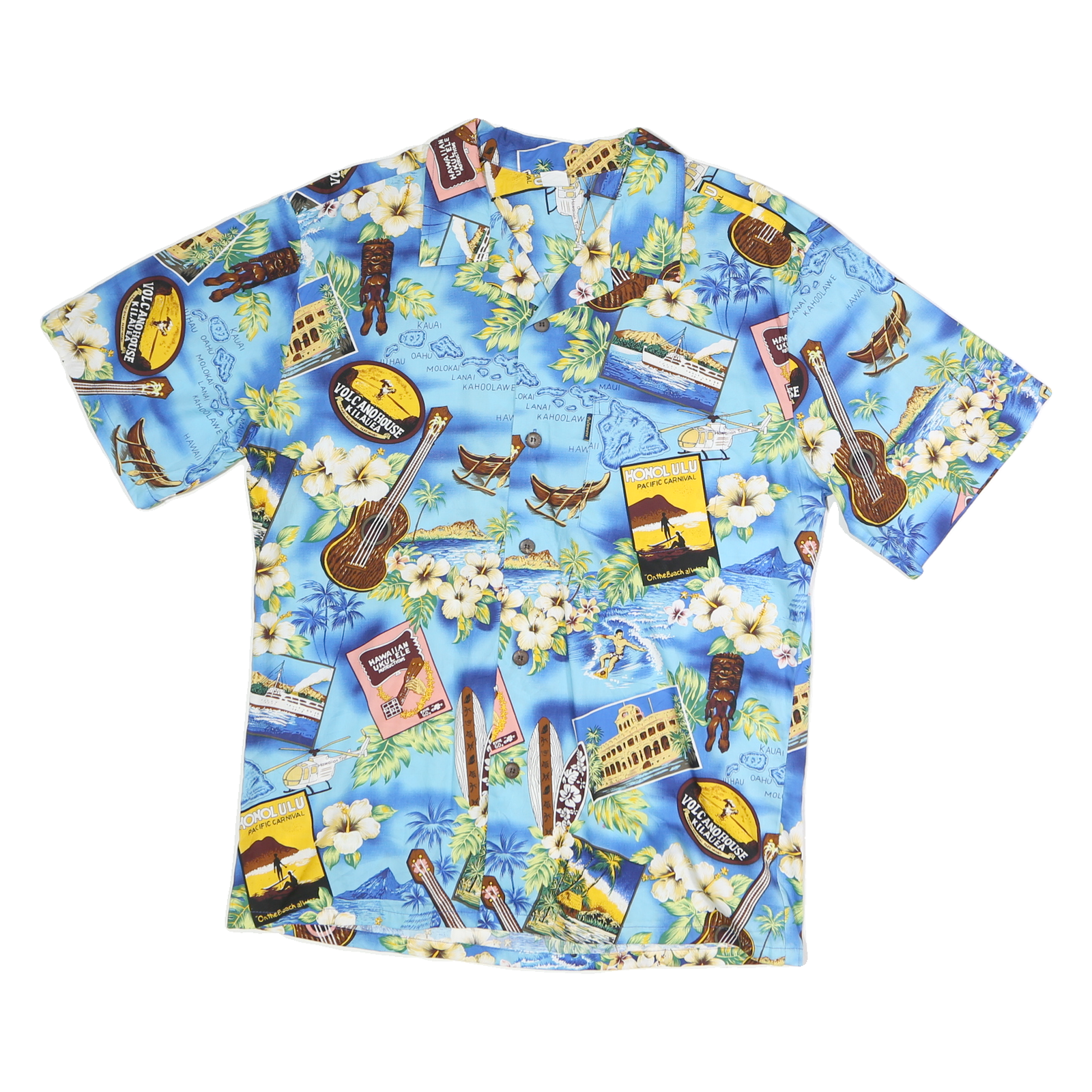 PALMWAVE HAWAII Mens Blue Hawaiian Shirt L Cotton Tropical Floral Surf Print Refurbished - N/A refurbished available on Cerqular
