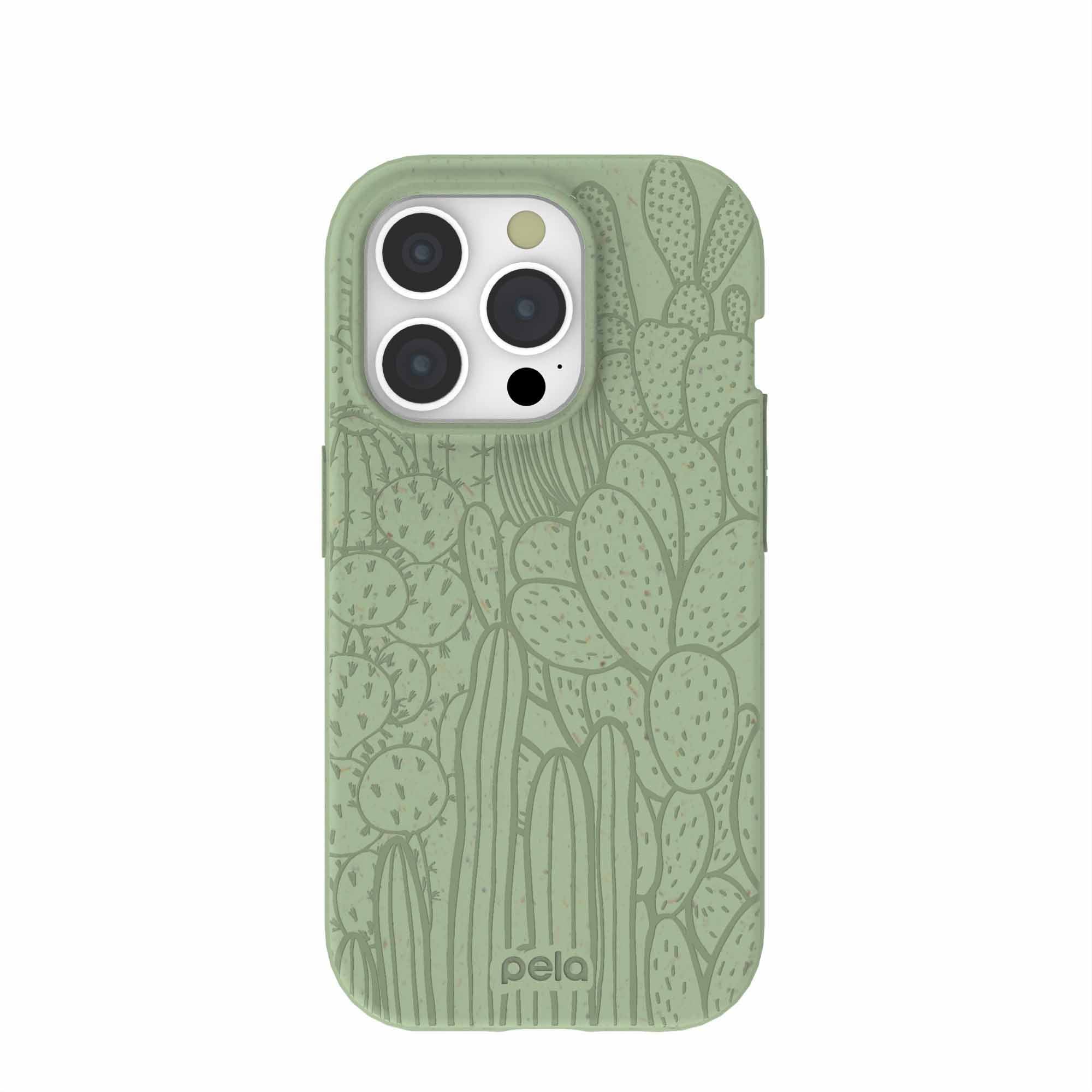 Sage Green Cacti iPhone 15 Pro Case Refurbished - Pela Case refurbished available on Cerqular