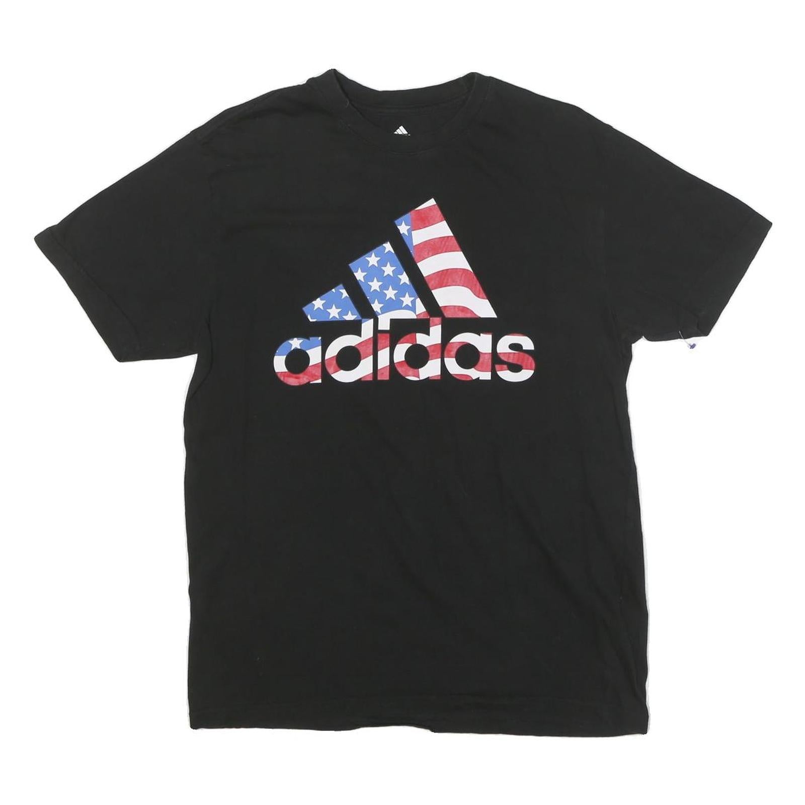 ADIDAS Mens Black T-Shirt M Short Sleeve Crew Neck Cotton Blend USA Flag Logo Refurbished - N/A refurbished available on Cerqular