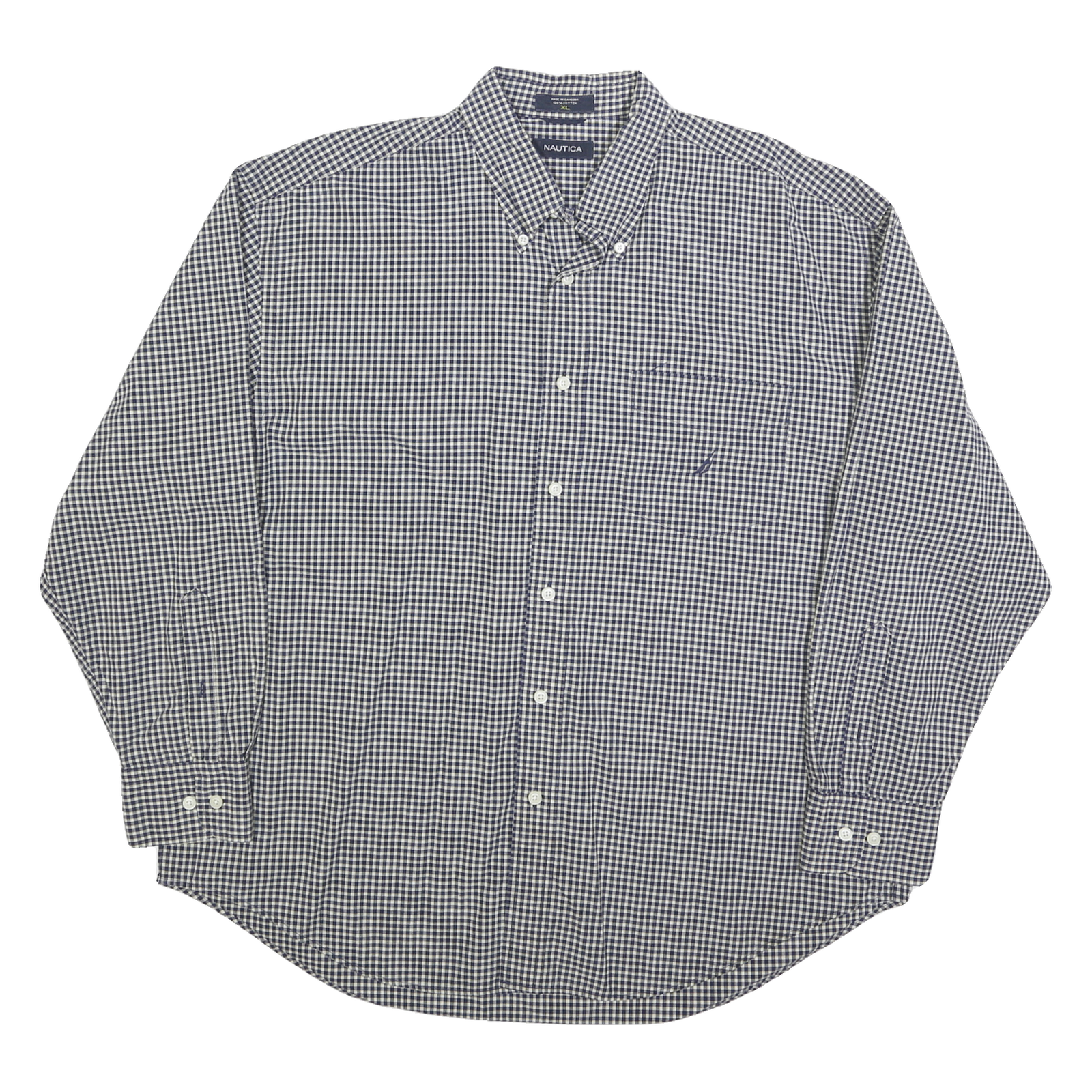 NAUTICA Mens Blue & White Check Shirt XL Classic Cotton Blend Long Sleeve Button Refurbished - N/A refurbished available on Cerqular