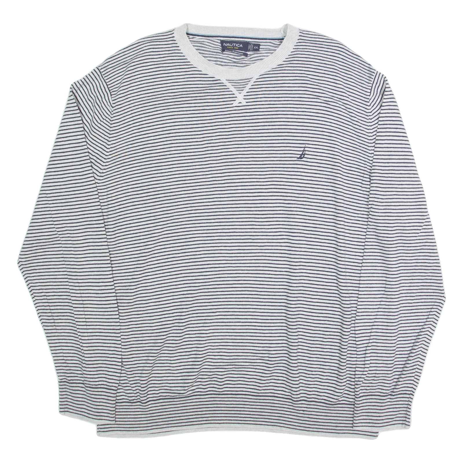 NAUTICA Mens Patterned Jumper Black Striped Tight Knit 2XL Refurbished - N/A refurbished available on Cerqular