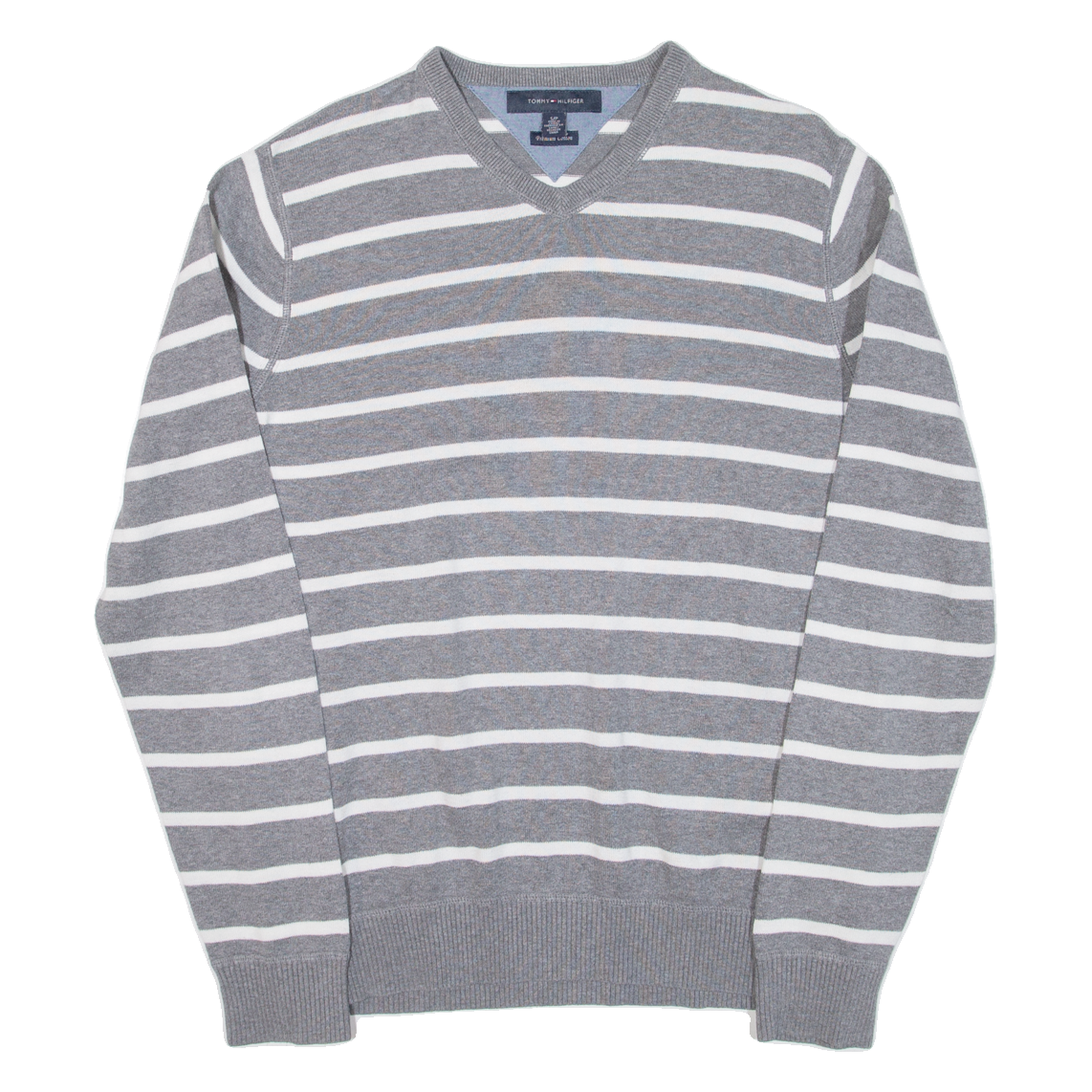TOMMY HILFIGER Mens Patterned Jumper Grey Striped V-Neck Tight Knit S Refurbished - N/A refurbished available on Cerqular