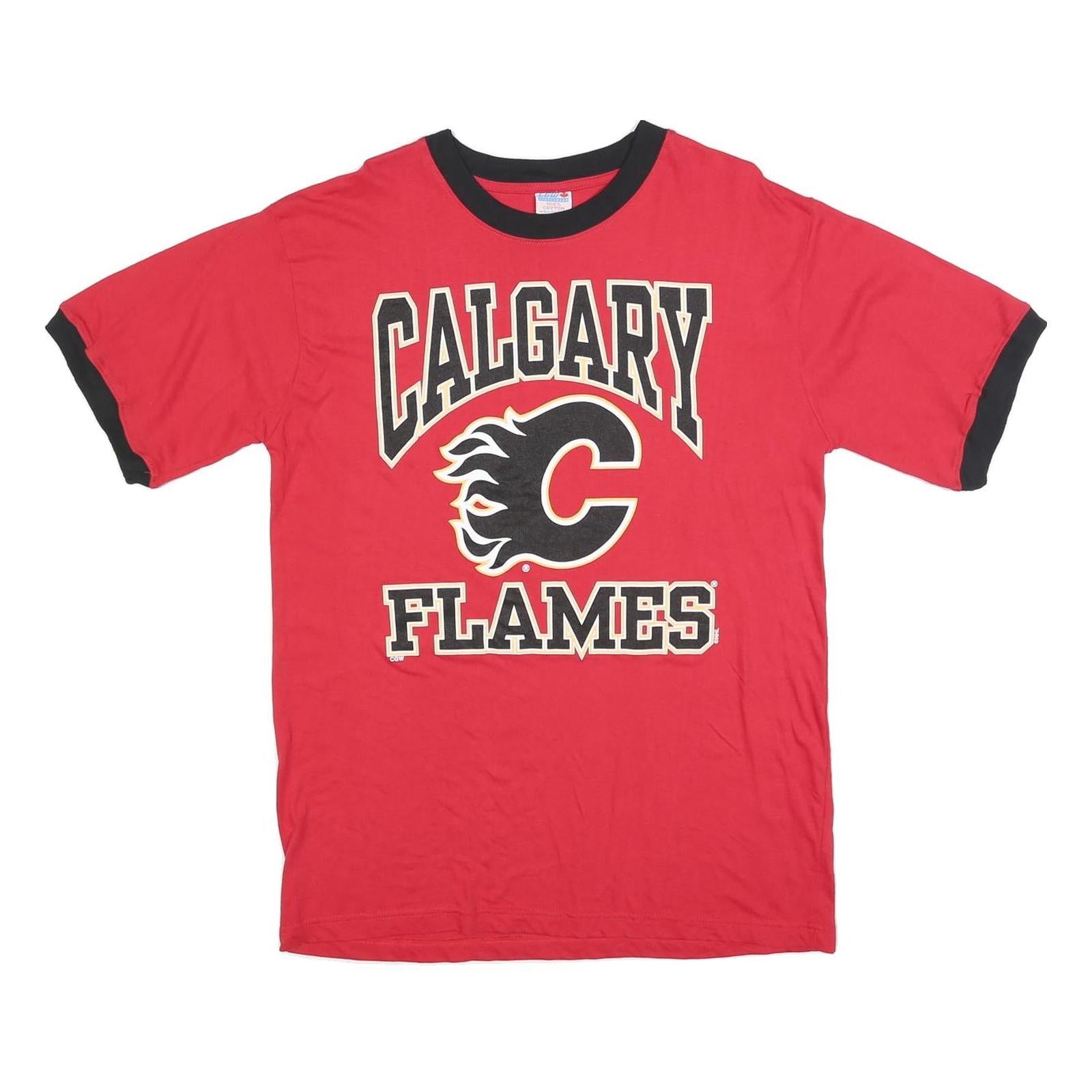 CGW Mens Red & Black Calgary Flames T-Shirt M Short Sleeve Crew Neck Sports Logo Refurbished - N/A refurbished available on Cerqular