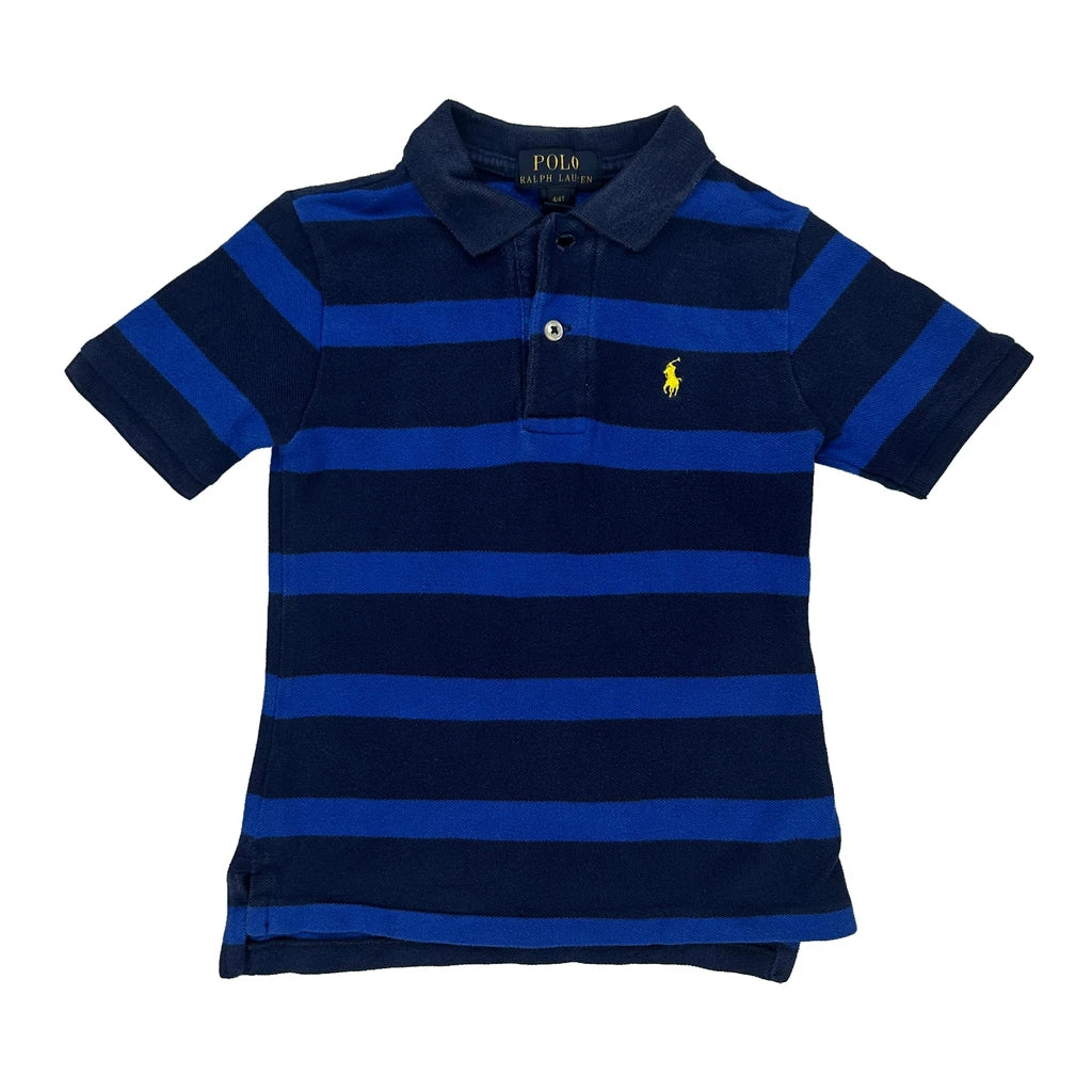 Age 4 Polo By Ralph Lauren Striped Polo Shirt - Small Blue Cotton Refurbished - Thrifted (note: this is a term often used to describe second- refurbished available on Cerqular