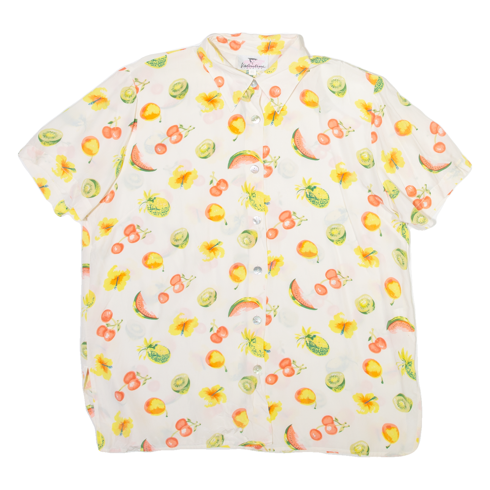 VALENTINE Womens Printed Shirt White Collared 90s Crazy Pattern L Refurbished - N/A refurbished available on Cerqular