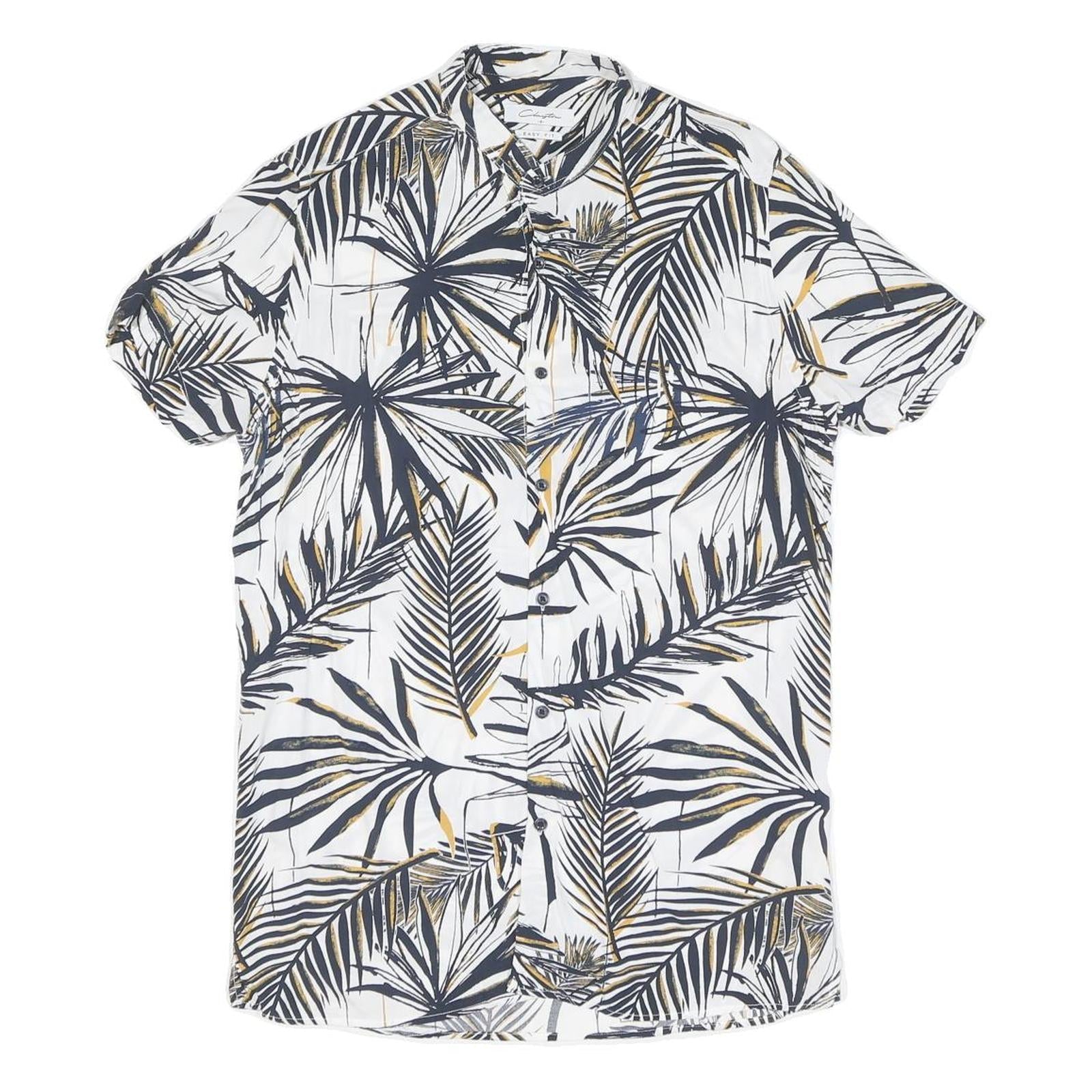 Mens White & Gold Leaf Print Short Sleeve Shirt S Lightweight Cotton Blend Refurbished - N/A refurbished available on Cerqular