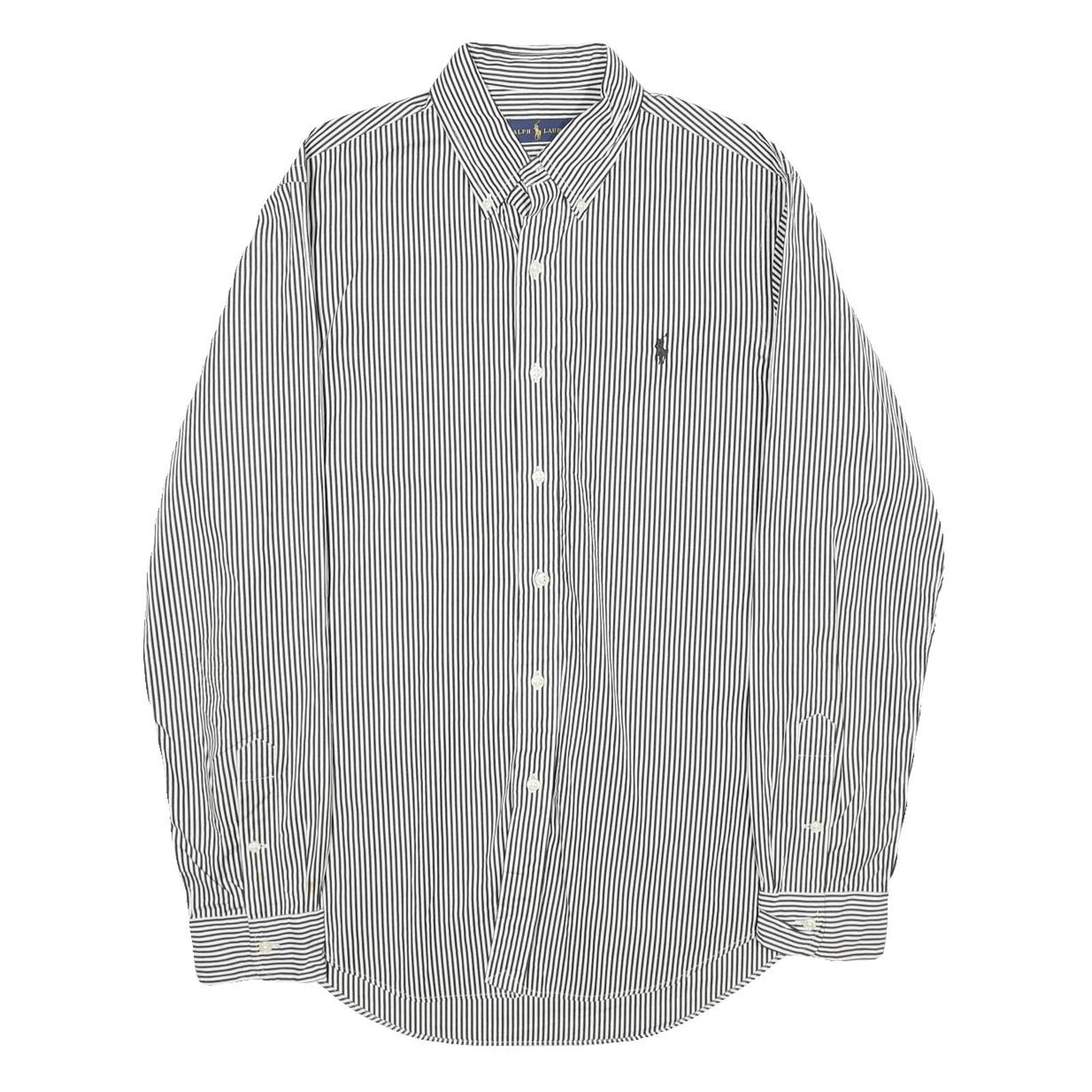 RALPH LAUREN Mens Black & White Stripe Cotton Shirt M Button Down Long Sleeve Refurbished - N/A refurbished available on Cerqular