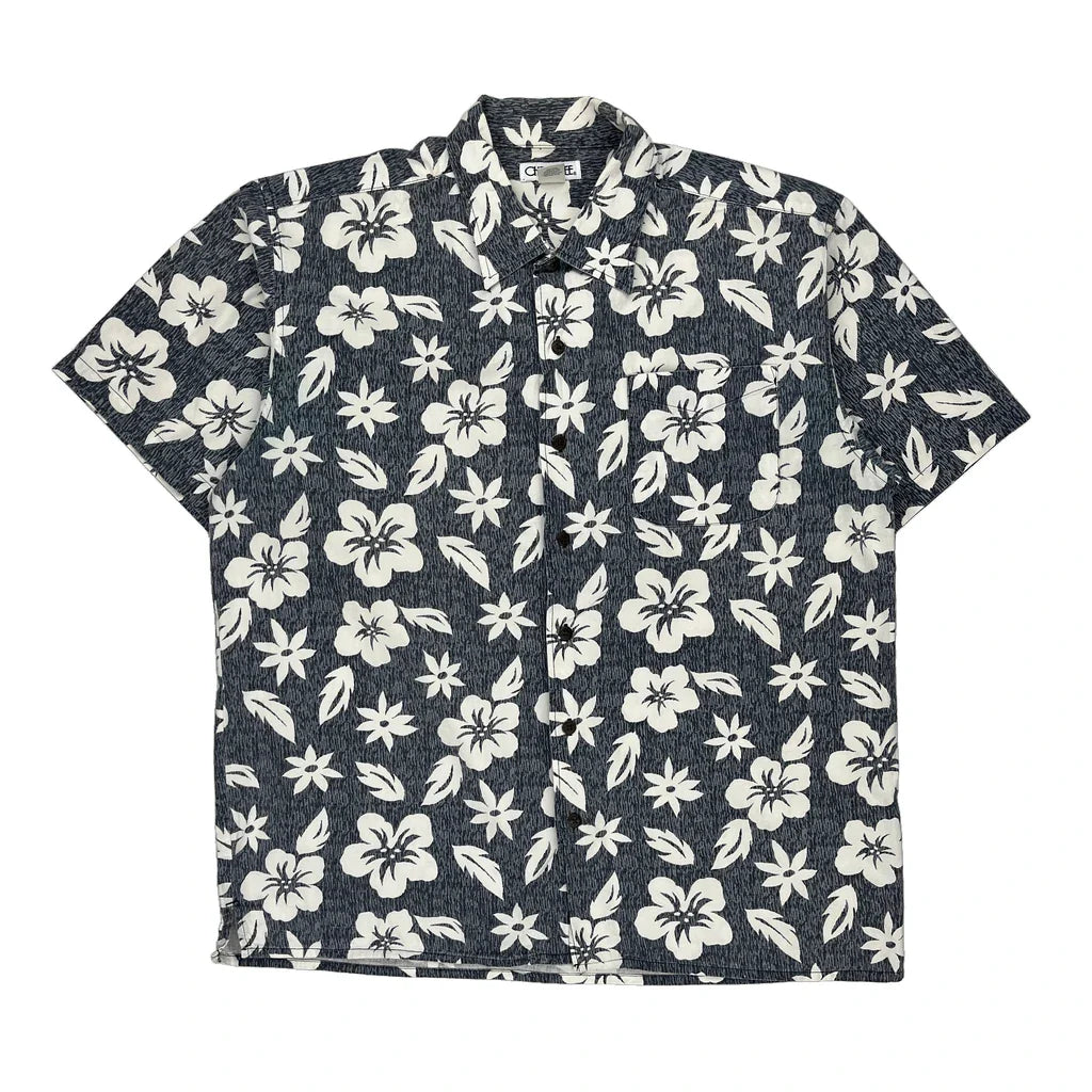 Cherokee Floral Hawaiian Shirt - Large Blue Cotton Refurbished - Thrifted (note: this is a term often used to describe second- refurbished available on Cerqular
