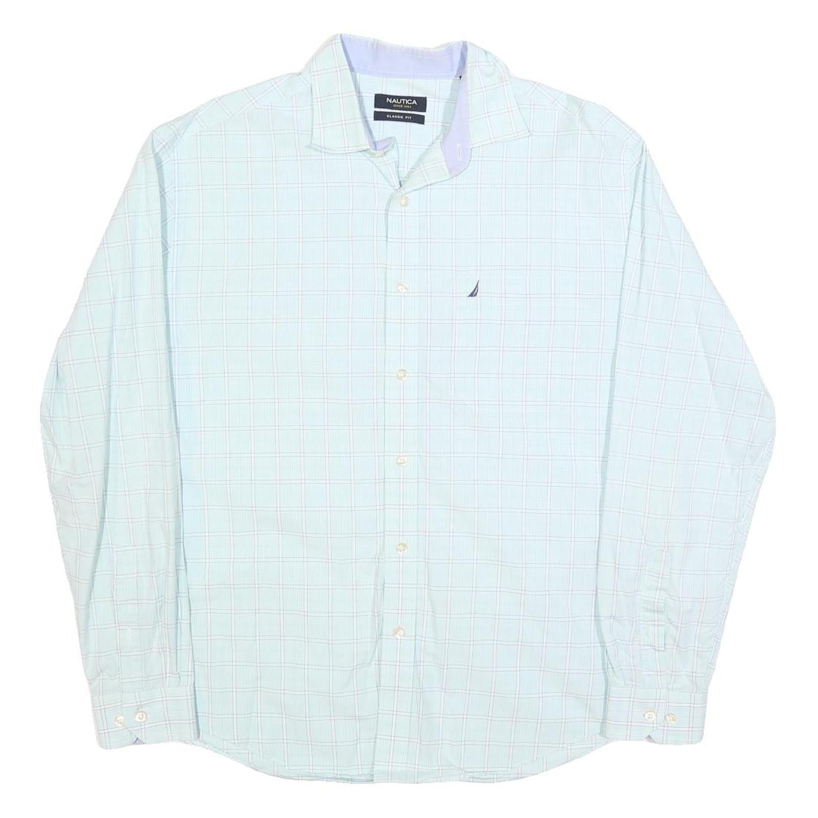 NAUTICA Mens White Blue Check Classic Fit Shirt L Cotton Blend Long Sleeve Refurbished - N/A refurbished available on Cerqular
