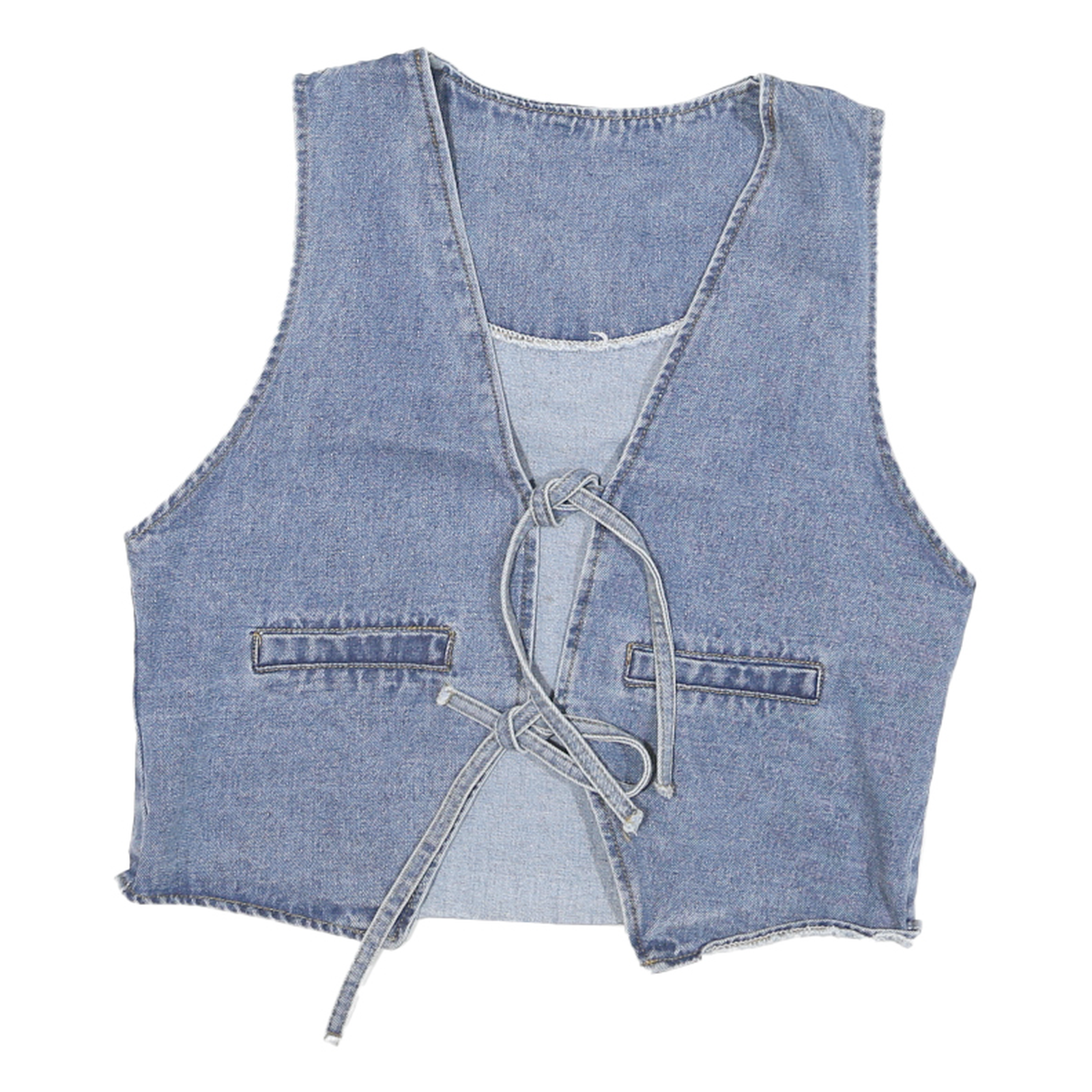 Womens Blue Denim Drawstring Cotton Blend Jacket Vest S Casual Lightweight Refurbished - N/A refurbished available on Cerqular