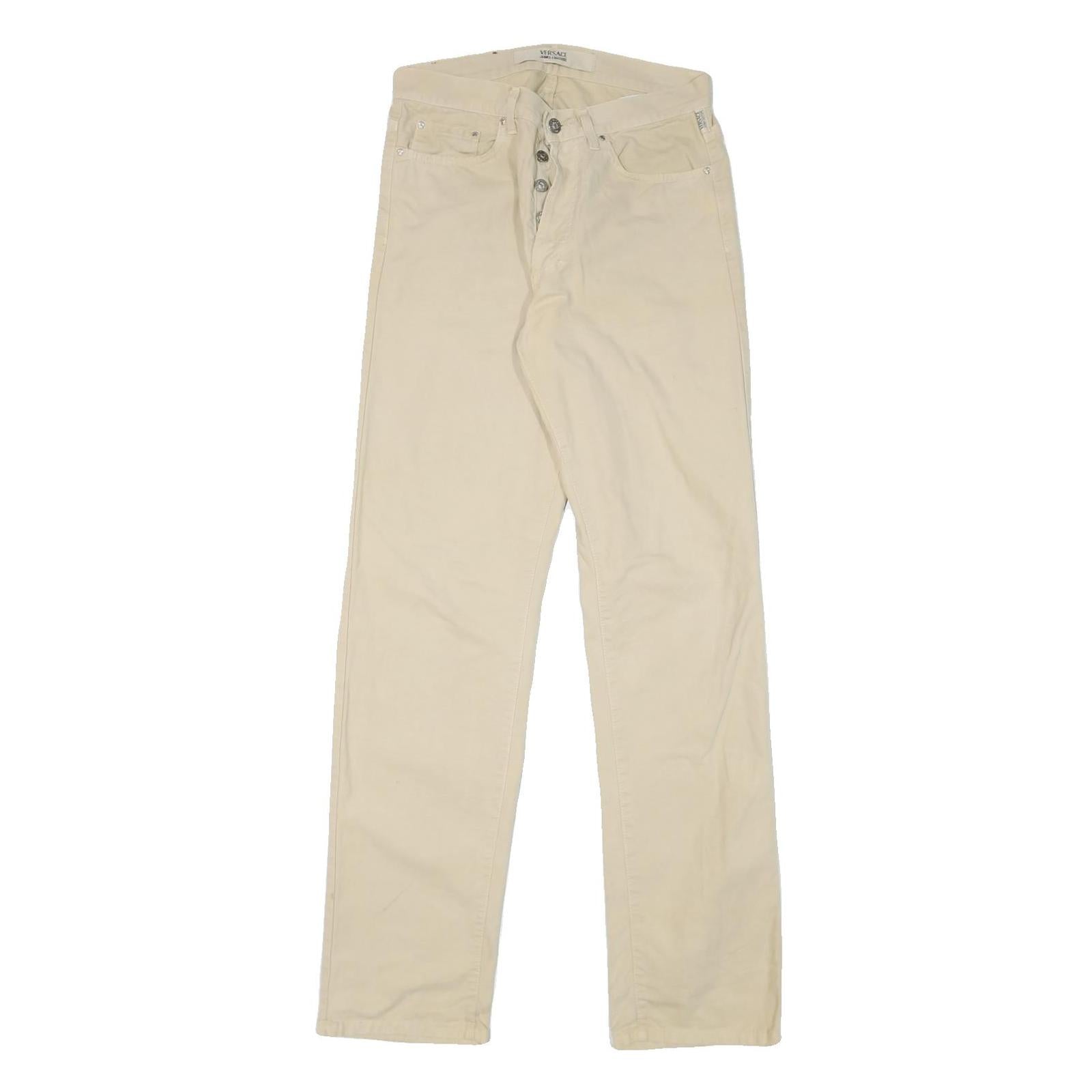 VERSACE JEANS COUTURE Womens Cotton Blend Beige Regular Straight Trousers W29 Refurbished - N/A refurbished available on Cerqular