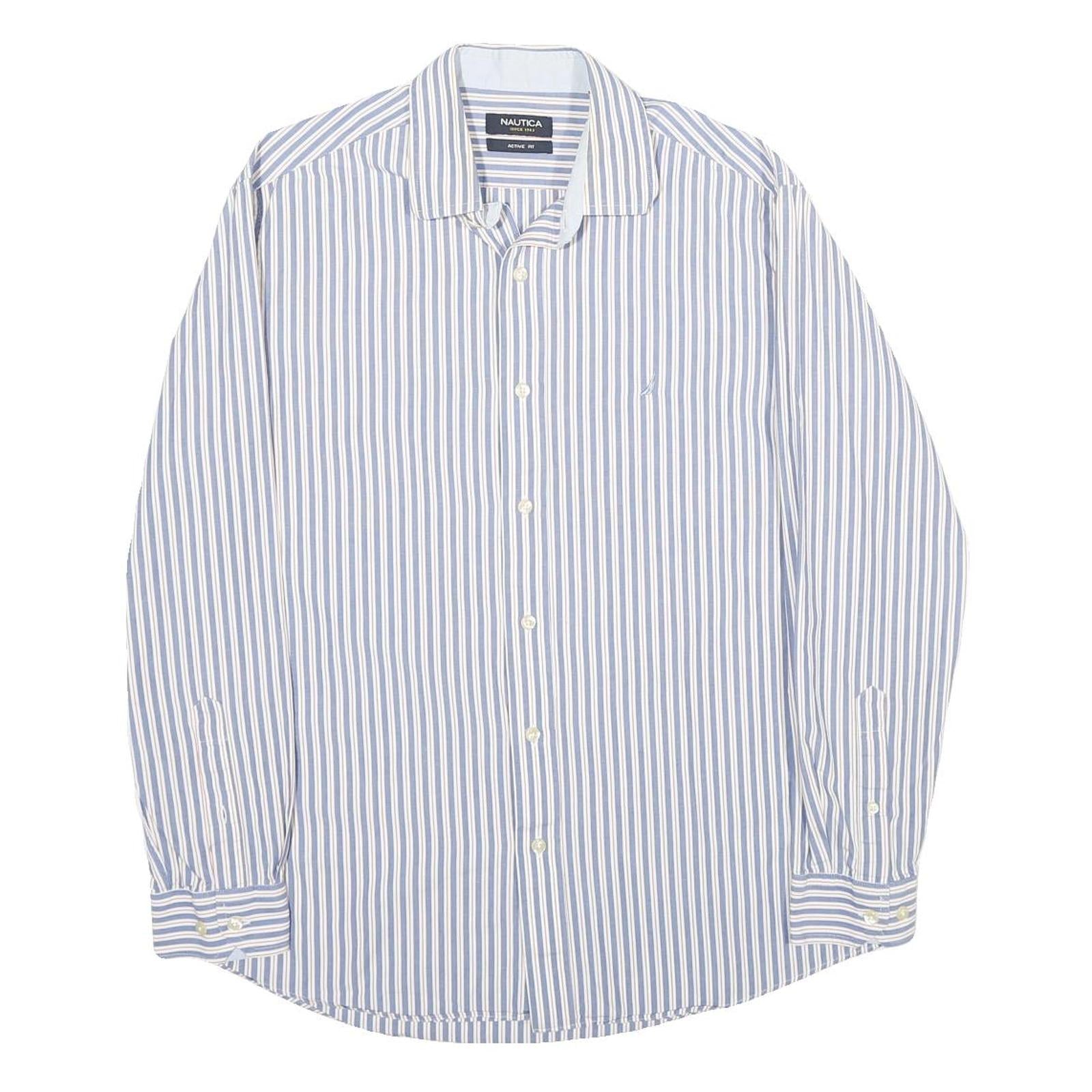 NAUTICA Mens Blue & White Stripe Shirt M Classic Cotton Long Sleeve Button Down Refurbished - N/A refurbished available on Cerqular