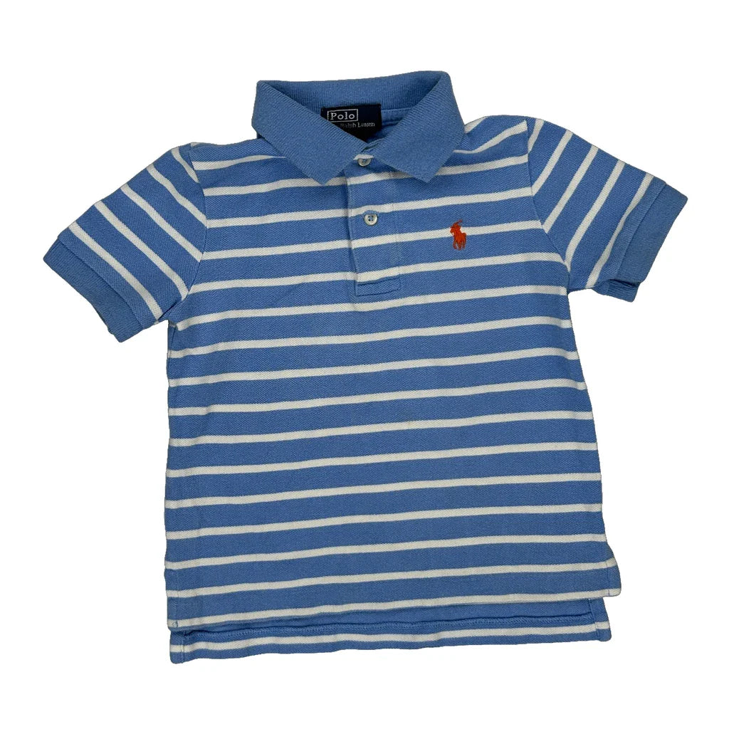 Age 3 Polo By Ralph Lauren Striped Polo Shirt - XS Blue Cotton Refurbished - Thrifted (note: this is a term often used to describe second- refurbished available on Cerqular