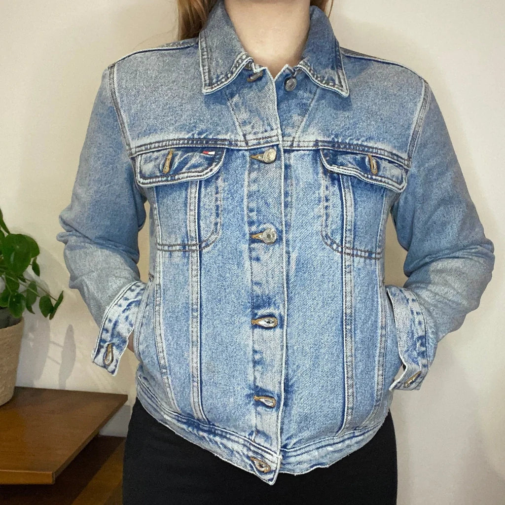 Tommy Hilfiger Denim Jacket - Small Blue Cotton Refurbished - Thrifted (note: this is a term often used to describe second- refurbished available on Cerqular