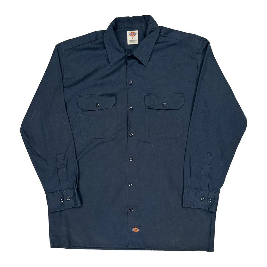 Dickies Shirt - Large Navy Cotton Blend Refurbished - Thrifted (note: this is a term often used to describe second- refurbished available on Cerqular