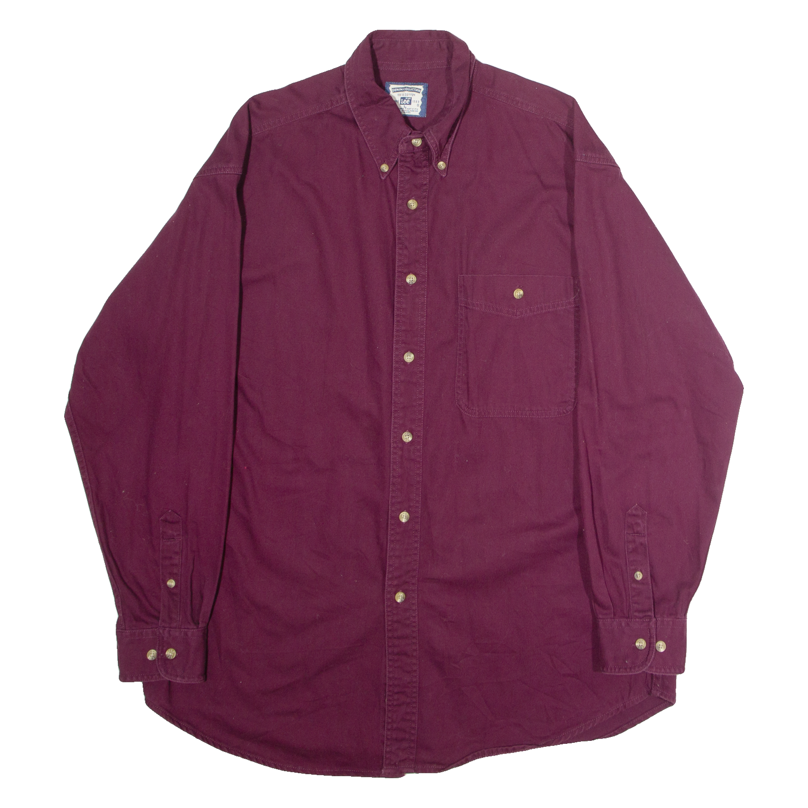 LEE Mens Plain Shirt Maroon 90s Long Sleeve L Refurbished - N/A refurbished available on Cerqular