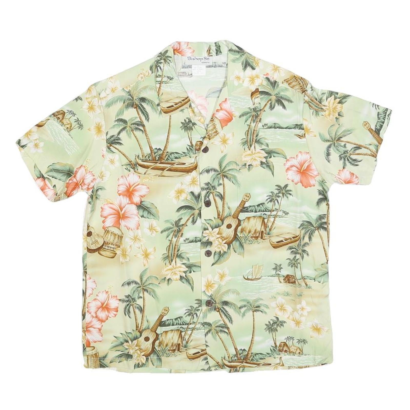 BISHOP STREET Womens Cream Tropical Print Shirt Short Sleeve Collared S Hawaiian Refurbished - N/A refurbished available on Cerqular