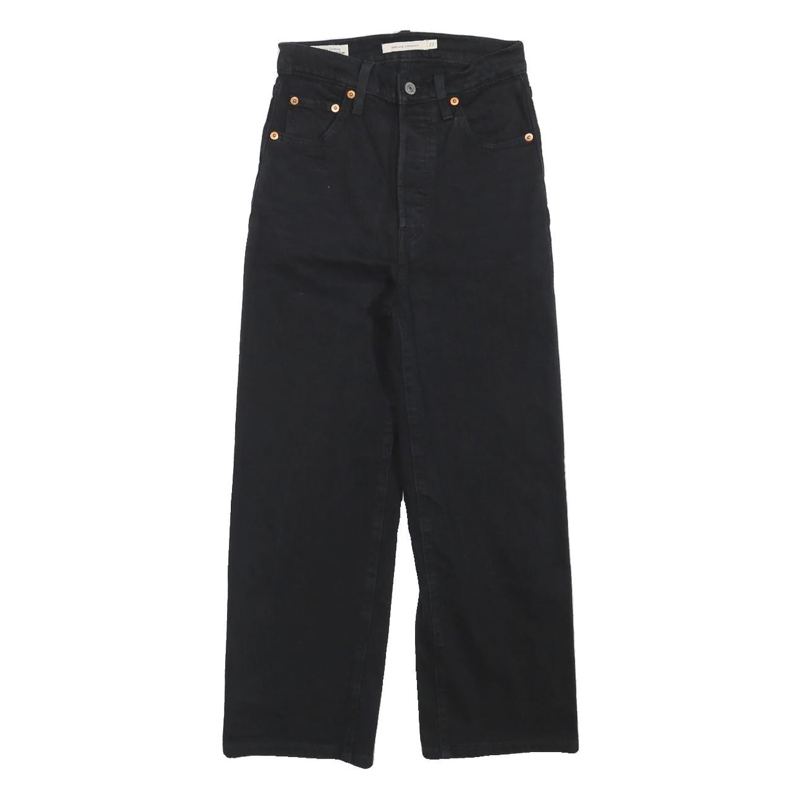 LEVI'S Womens Black Regular Straight Denim W23 L22 Button Cotton Blend Jeans Refurbished - N/A refurbished available on Cerqular