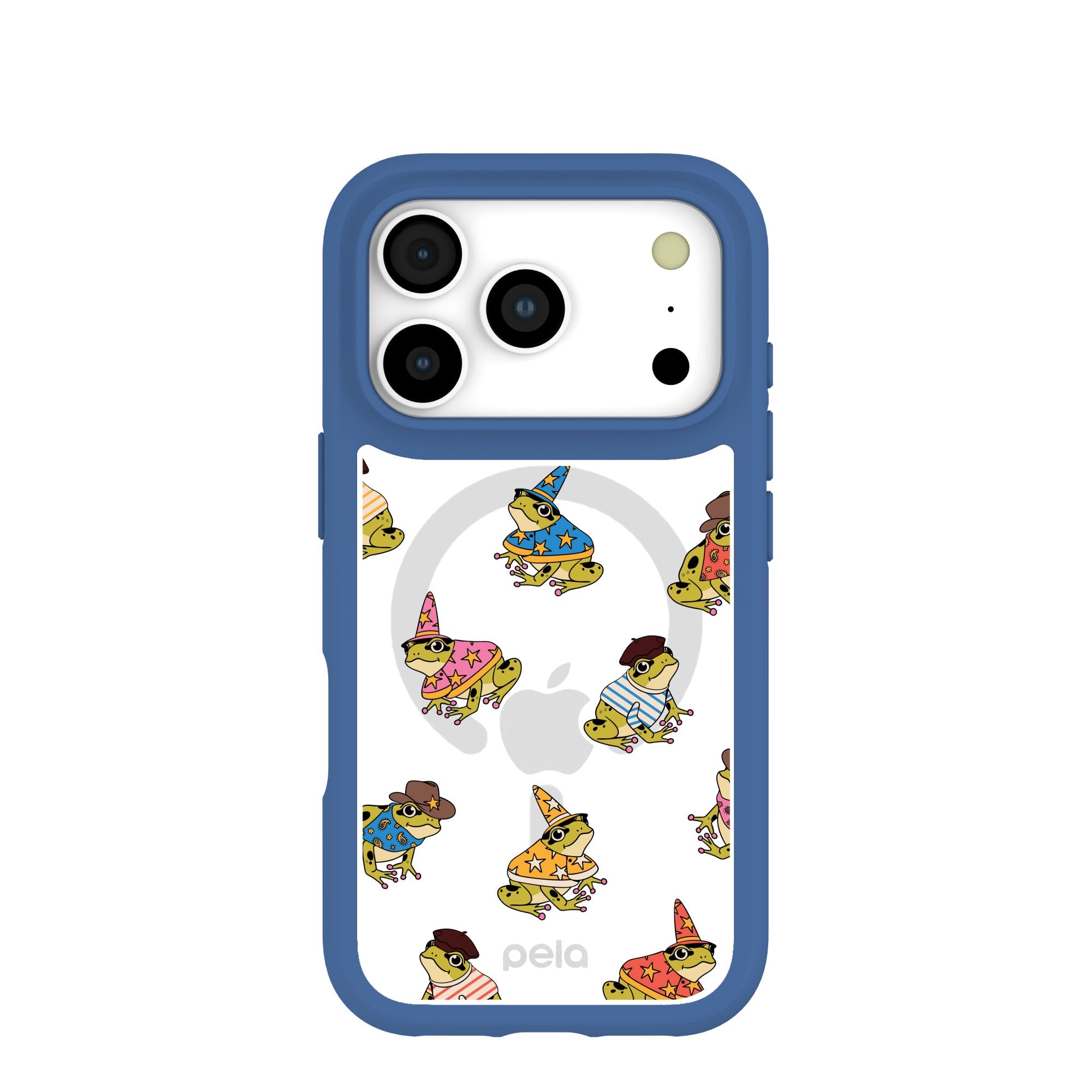 Clear Fancy Frogs iPhone 17 Pro Case With True Blue Ridge (MagSafe included) Refurbished - Pela Case refurbished available on Cerqular