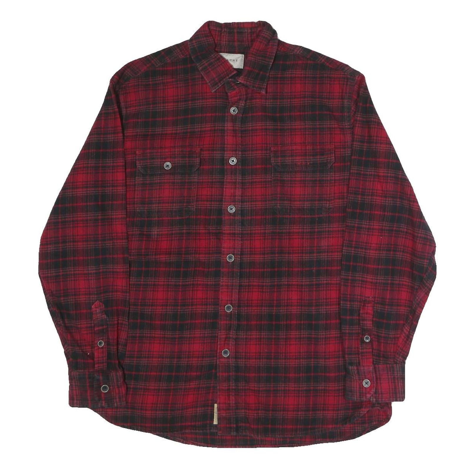 JACHS Mens Red & Black Check Shirt Long Sleeve Cotton Blend L Casual Button Refurbished - N/A refurbished available on Cerqular