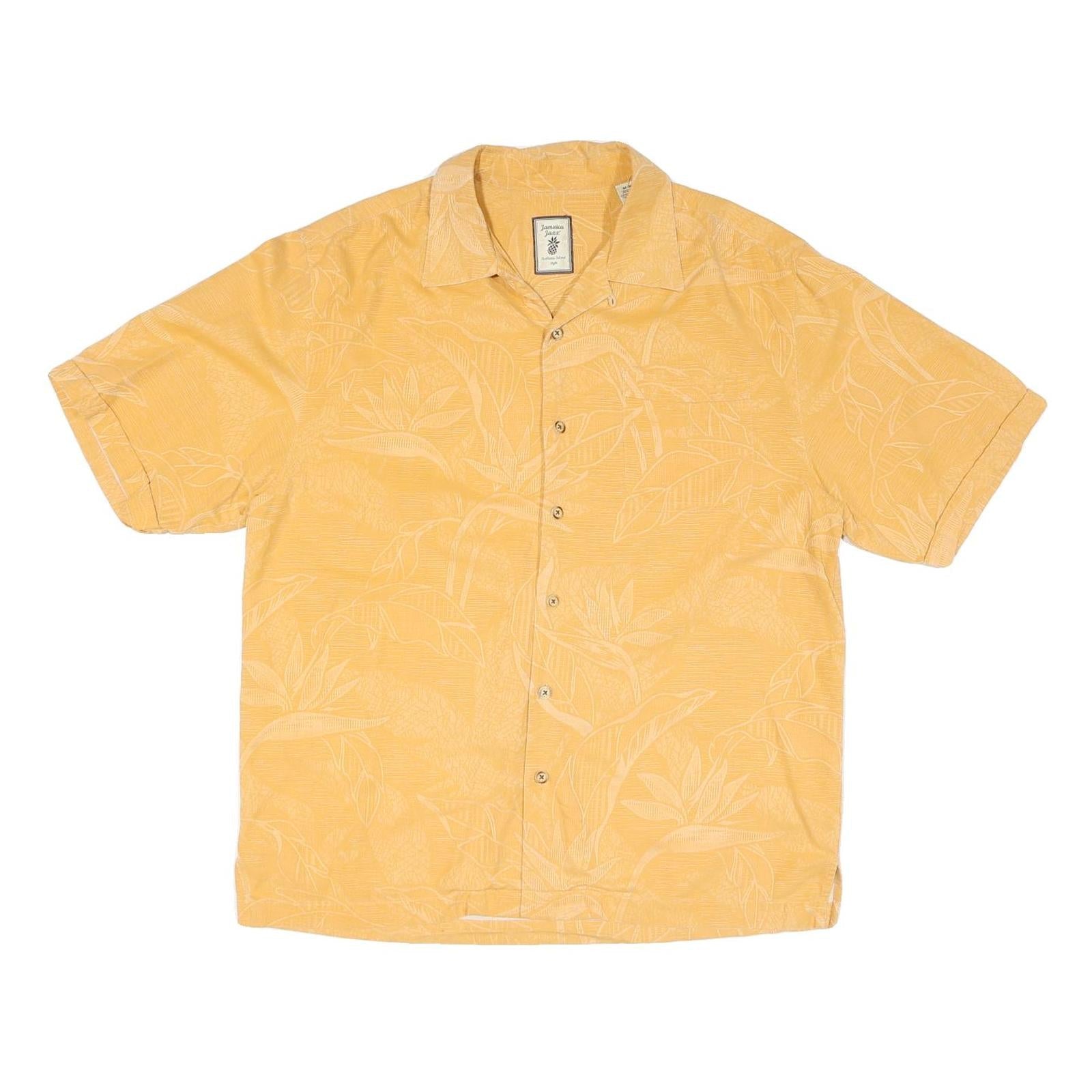 Mens Yellow Cotton Blend Hawaiian Shirt M Tropical Botanical Print Casual Refurbished - N/A refurbished available on Cerqular