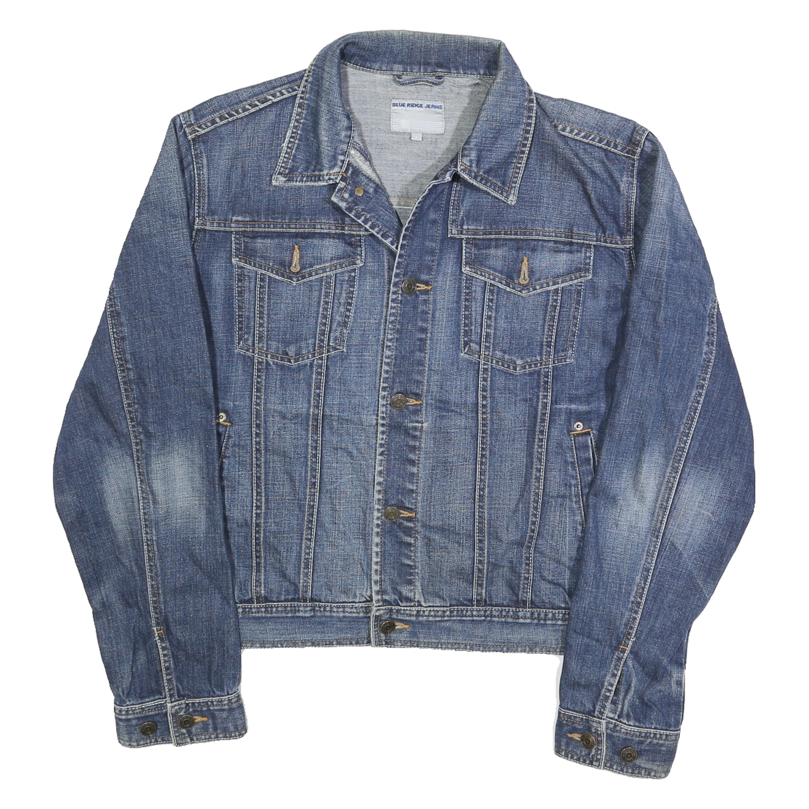 BLUE RIDGE JEANS Mens Blue Cotton Denim Jacket L Button Plain Classic Fit Casual Refurbished - N/A refurbished available on Cerqular