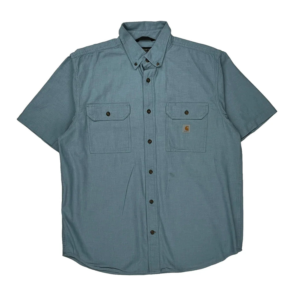 Carhartt Short Sleeve Shirt - Large Blue Cotton Refurbished - Thrifted (note: this is a term often used to describe second- refurbished available on Cerqular