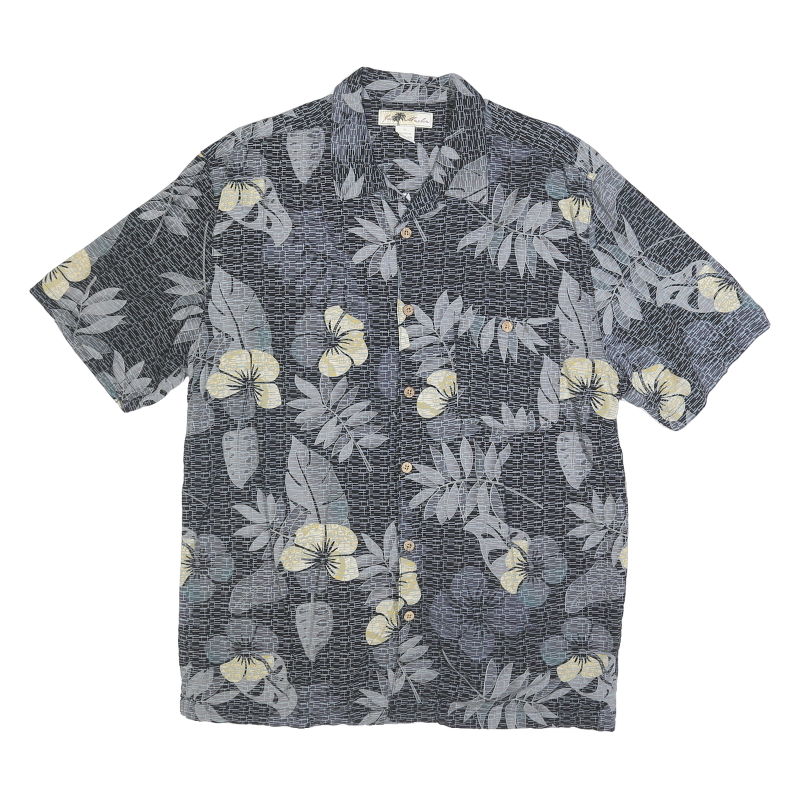 JOE MARLIN Mens Black Grey & Yellow Hawaiian Shirt XL Rayon Summer Casual Refurbished - N/A refurbished available on Cerqular